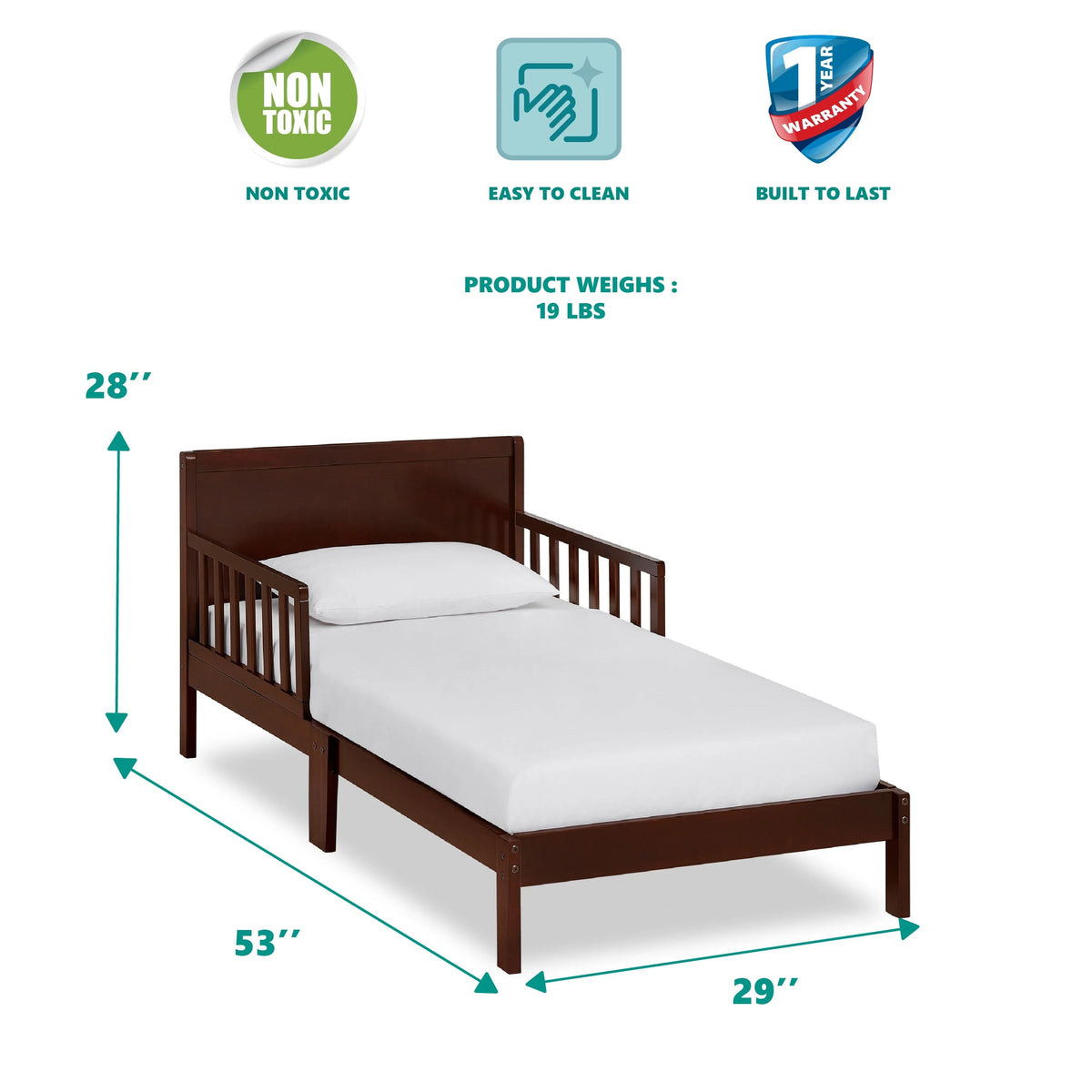 Dream On Me Brookside Toddler Bed, Espresso