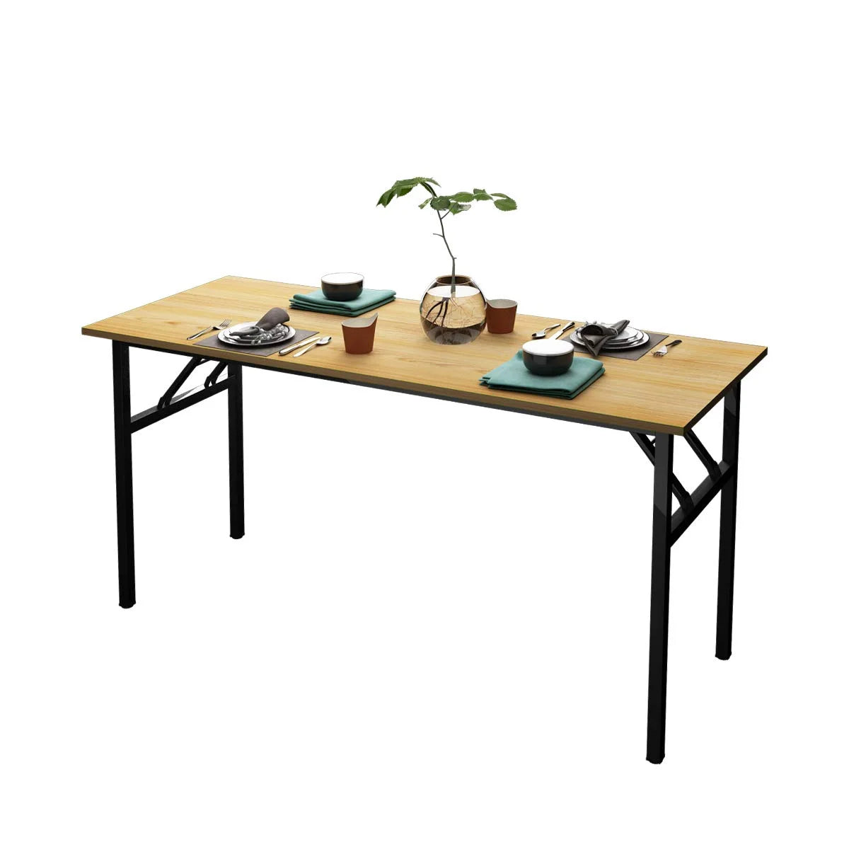 Computer Desk Office Desk 62 inches Folding Table with BIFMA Certification Computer Table Workstation No Install Needed, Teak