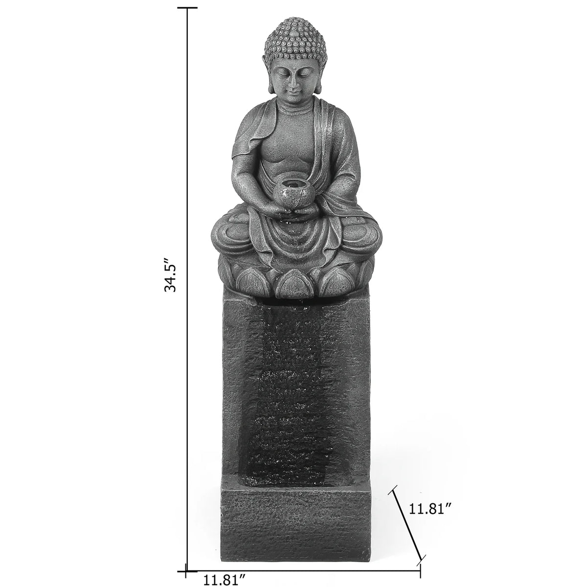 LuxenHome 35" Meditating Buddha Outdoor Water Fountain with LED Lights, Gray Resin Waterfall Fountains Garden Decor
