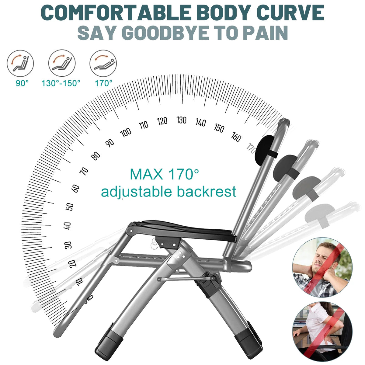 NAIZEA Outdoor Zero Gravity Chair Camping Recliner Lawn Recliner, Reclining Patio Lounger Chair, Folding Portable Chaise with Detachable Soft Cushion, Cup Holder, Headrest