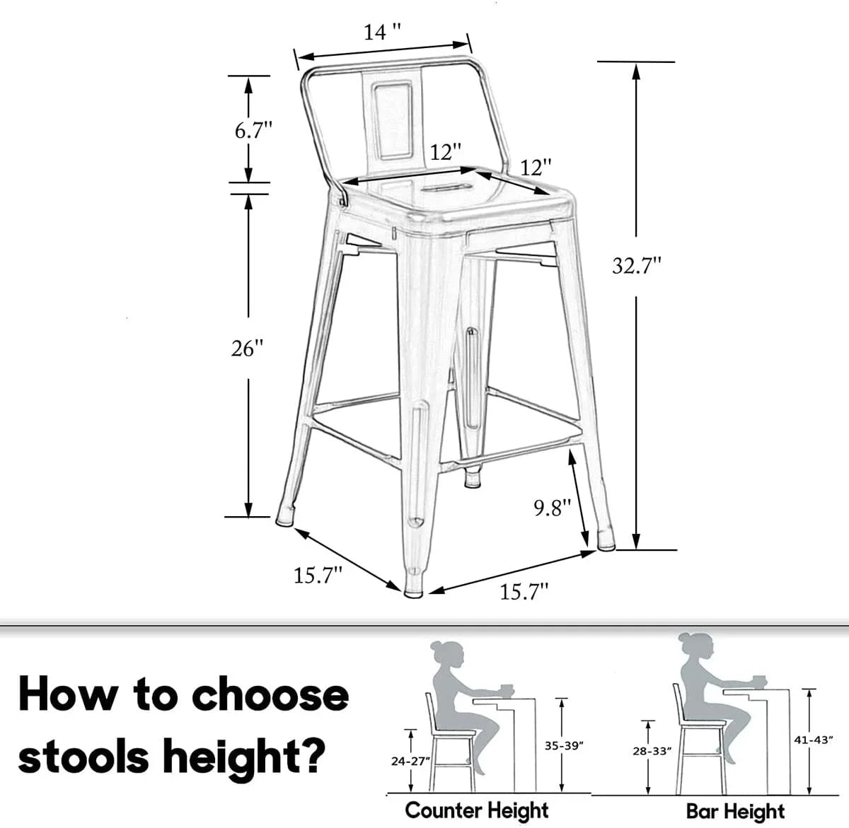 Andeworld 30" Low Back Distressed White Bar Stools Metal Barstools Counter Height Stools [Set of 4]