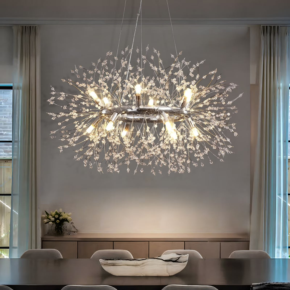 OYIPRO 12/20 - Light Modern Glam Sputnik Wagon Wheel Crystal Chandelier for Entryway, Living Room(Bulbs Included) Chrome 12 12-Light: 31" W x 12.6" H