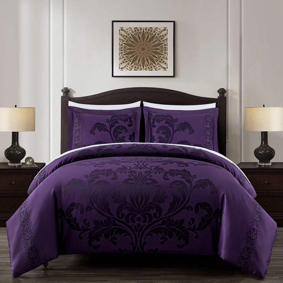 Chezmoi Collection Valor 7-Piece Bed in a Bag California King, Black/Gold Luxury Jacquard Floral Comforter with Sheets Set for All Season
