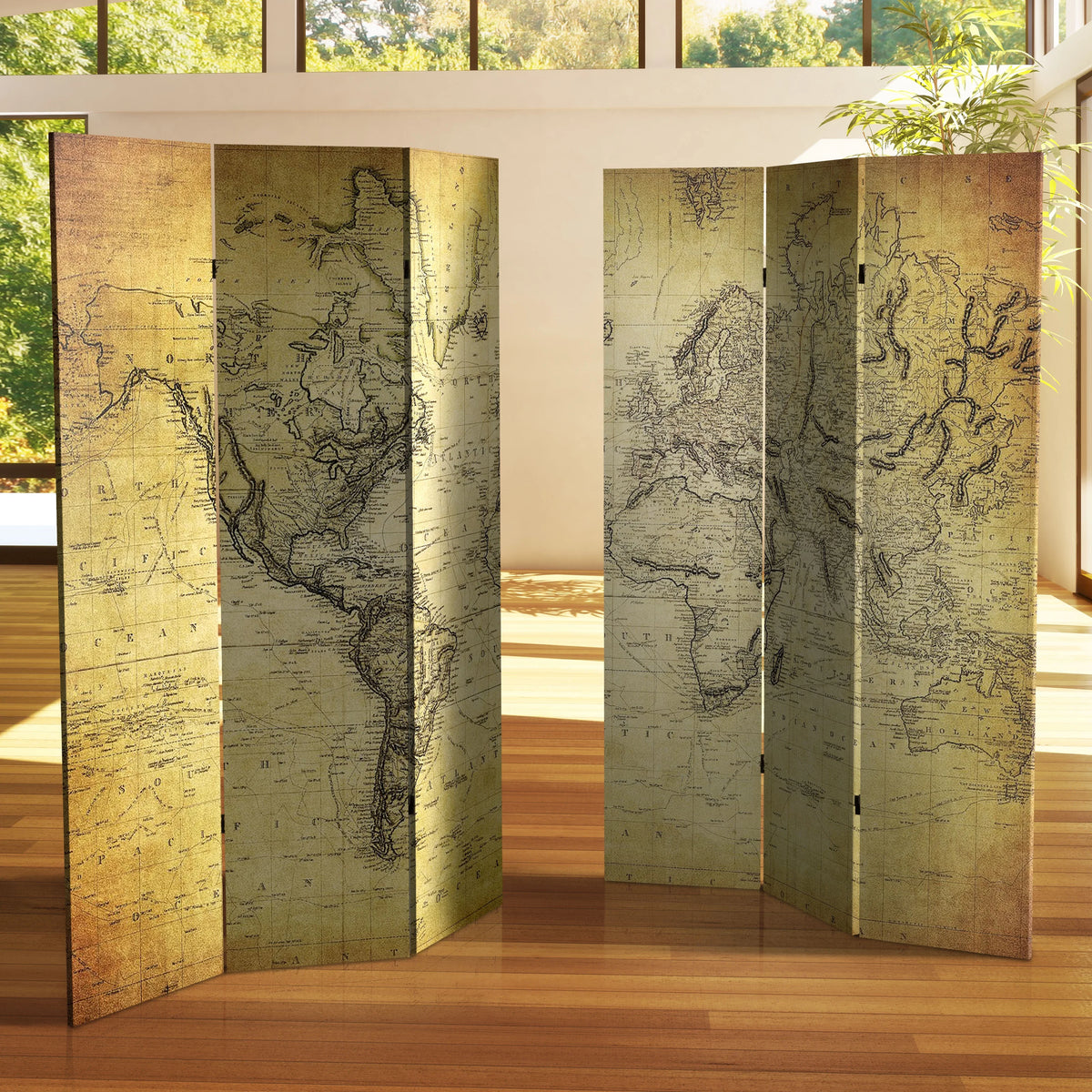 Oriental Furniture 6 ft. Tall Vintage World Map Canvas Room Divider - 3 Panel