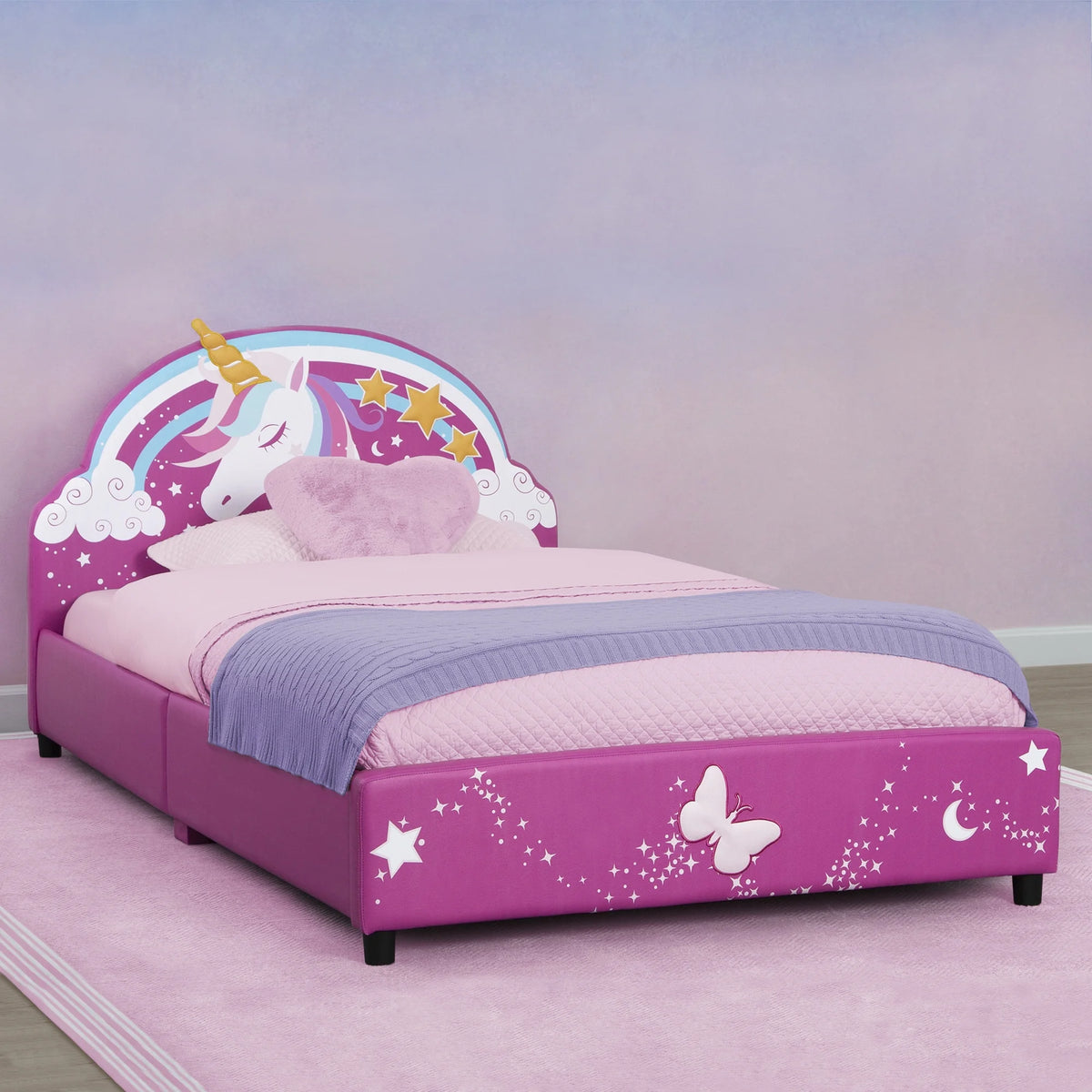 Delta Children Unicorn Upholstered Twin Bed, Pink