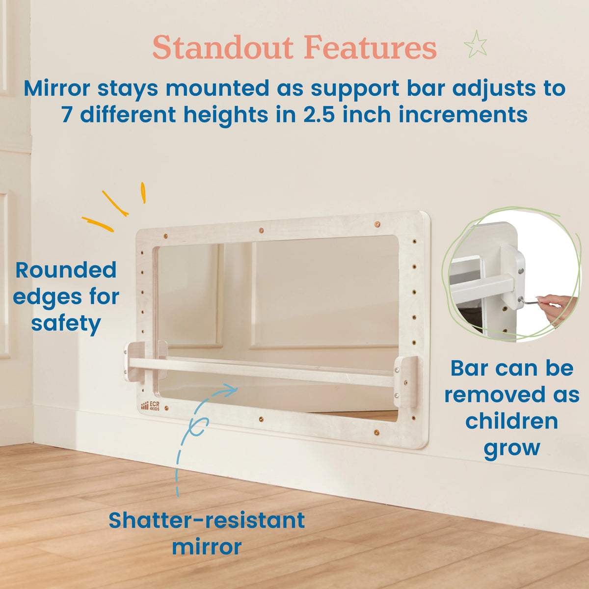 ECR4Kids Wall-Mounted Coordination Mirror, Natural