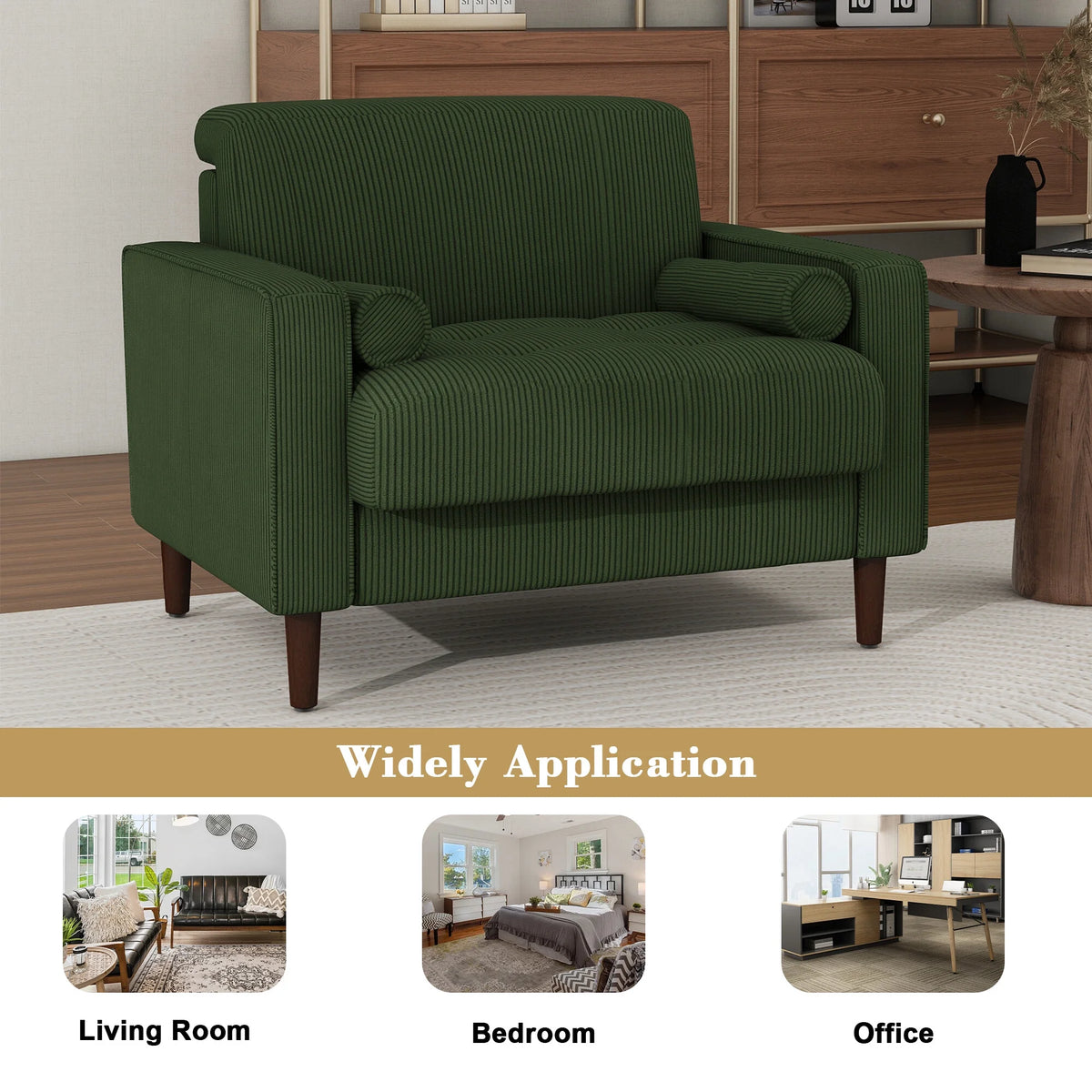 UIXE Corduroy Accent Chair Modern Upholstered Arm Chairs Comfy Reading Armchair with Pillow Armrest Tufted Living Room Single Sofa Lounge Seat, Yellow