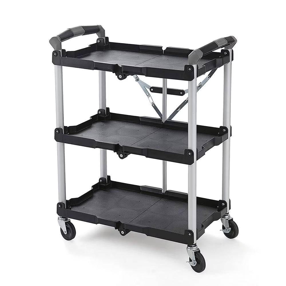 Olympia Tools Pack N Roll 3 Tier Collapsible Rolling Service Cart, Black