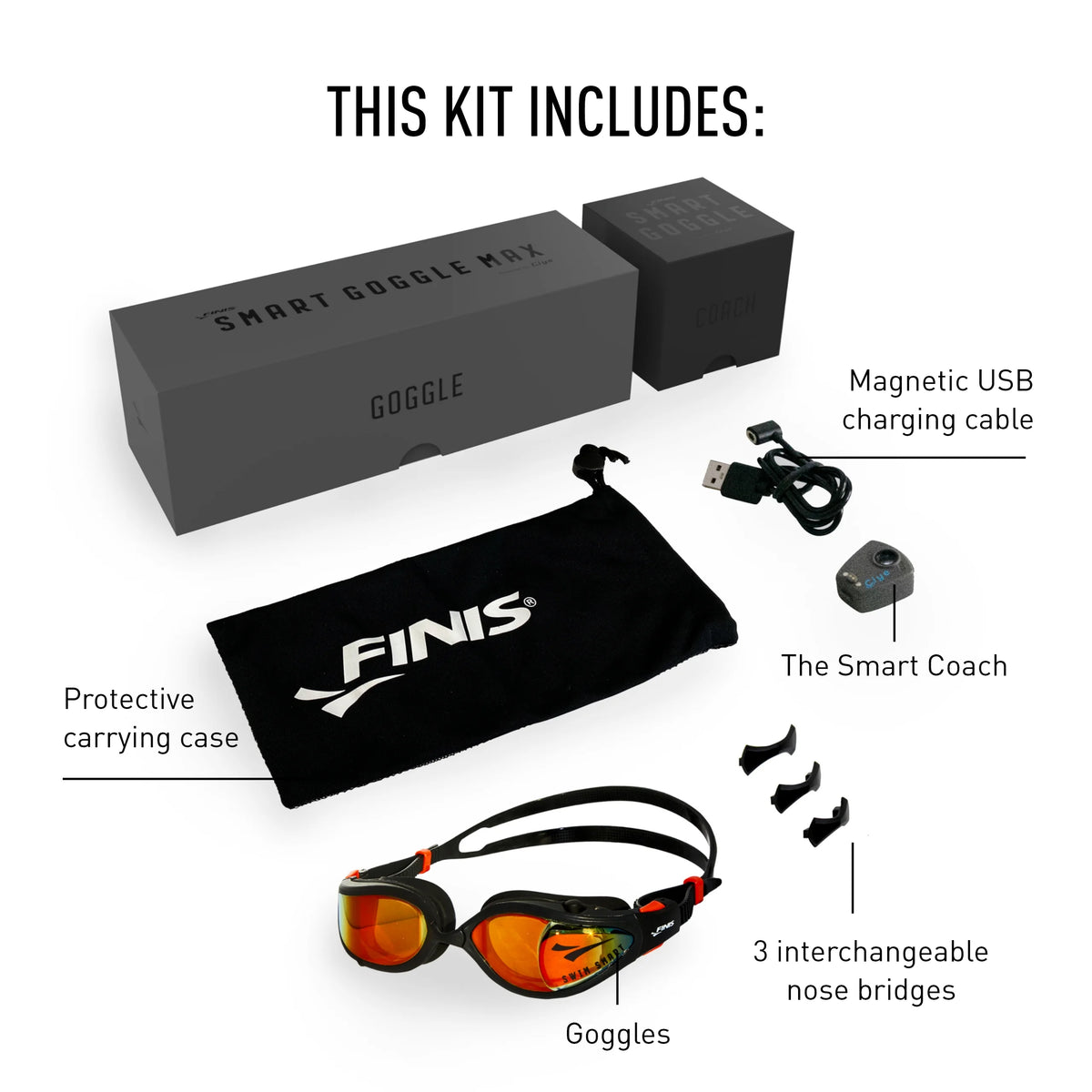 FINIS Smart Goggle Max Kit - Orange Mirror/Black