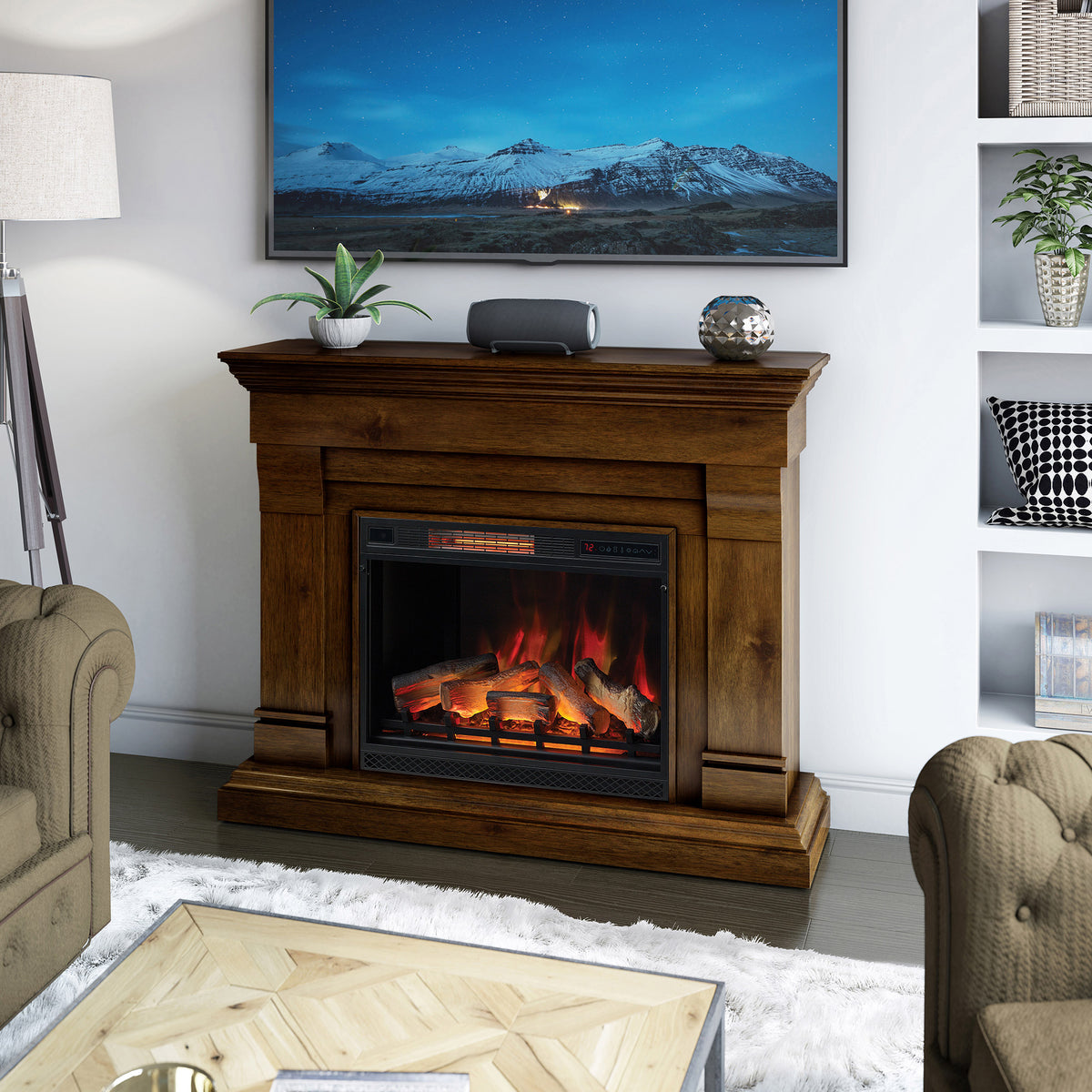 Tresanti Norah 52.9' Mantel with Corner Extension and ClassicFlame Electric Fireplace