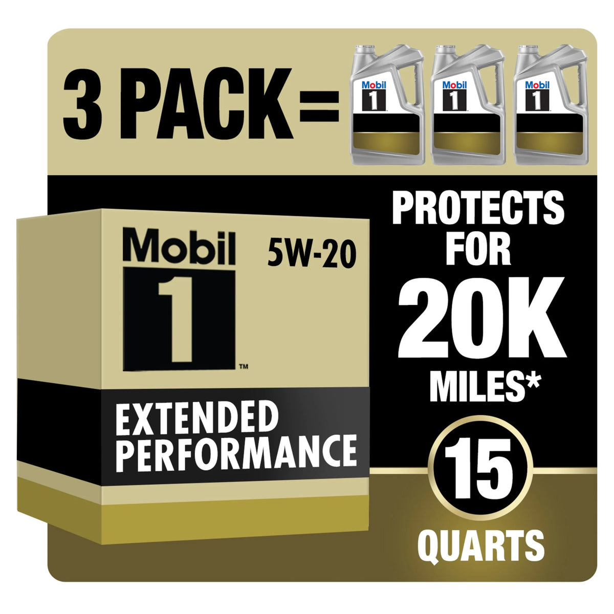 Mobil 1 Extended Performance Full Synthetic Motor Oil 5W-20, 5 Quart (3 Pack)