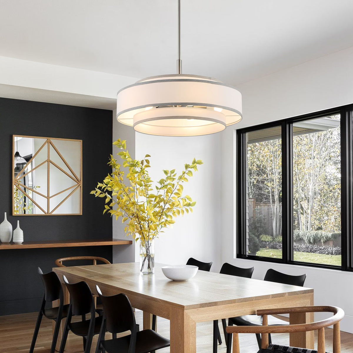GetLedel 5-Light Double Shaded Dimmable Drum Chandelier Black