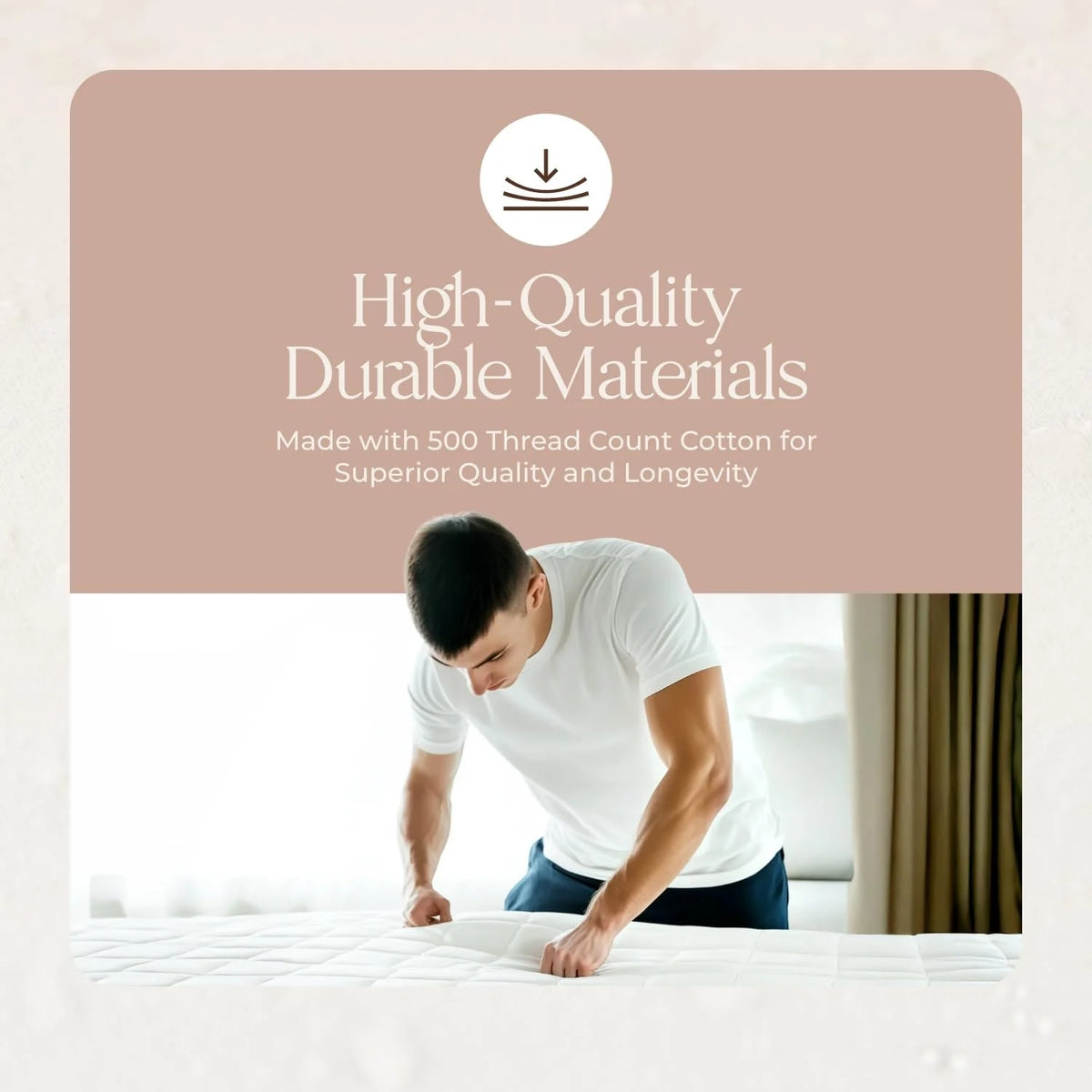 Whisper Organics 100% Cotton Organic Mattress Protector, 500TC Mattress Pad, Twin size, White
