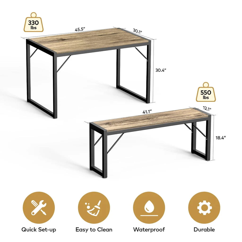 Aiho 45.5" Dining Table Set for 4 with 2 Benches for Kitchen, Dining Room - Gray