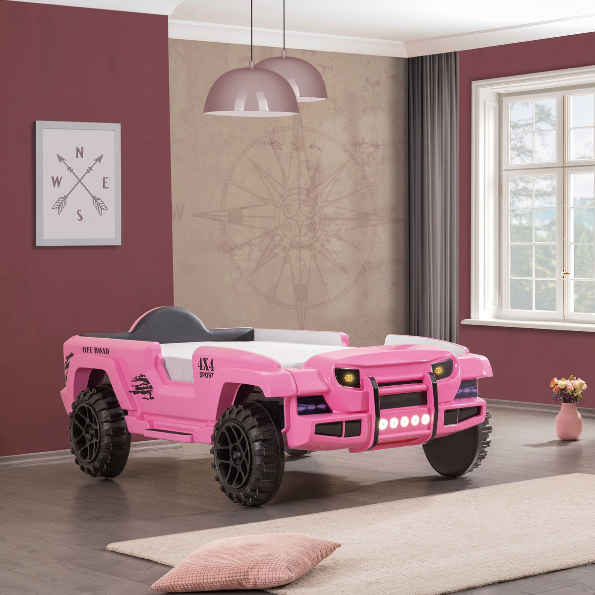 Furniture of America Terra Kids Plastic Twin SUV Bed with LED and Sound, Black