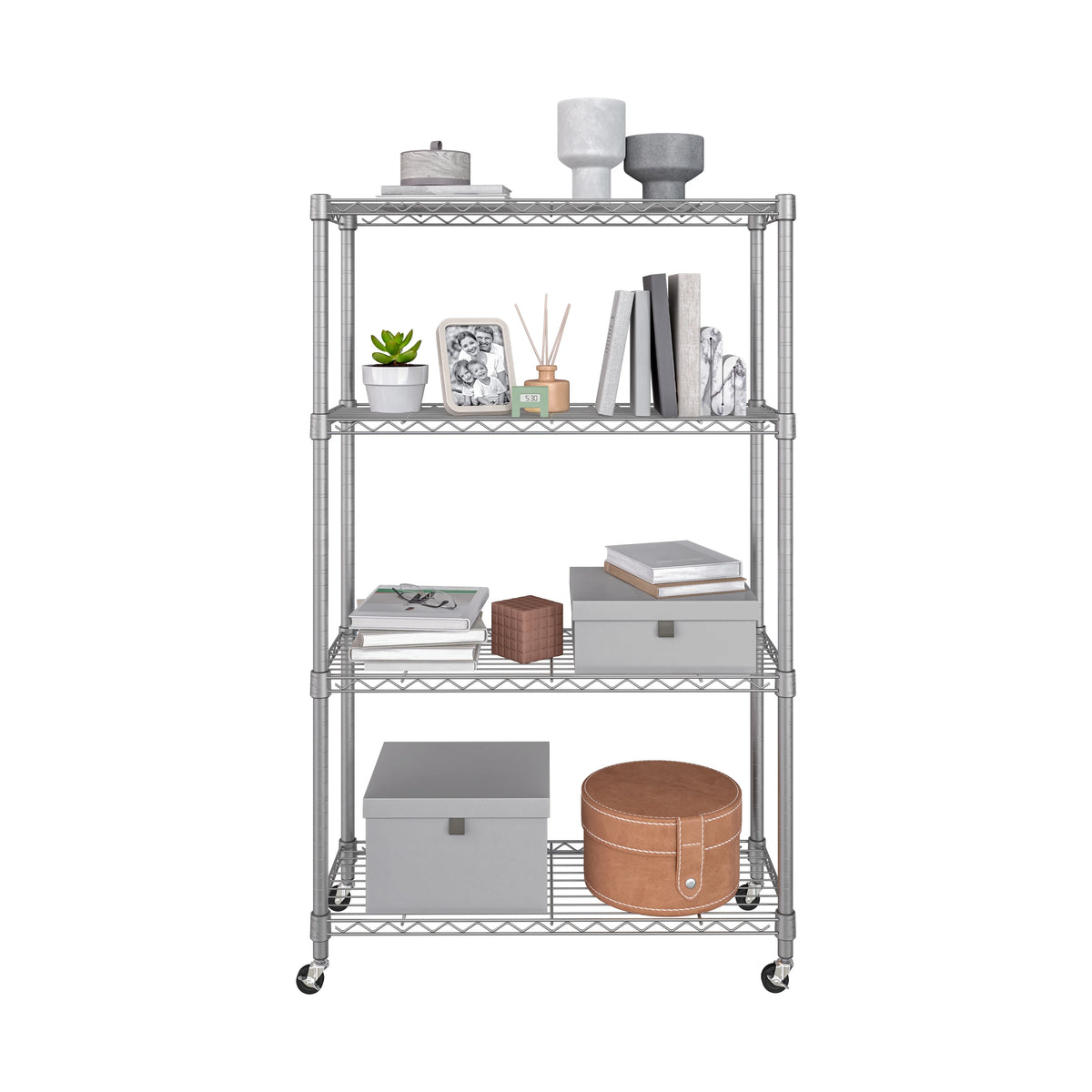 Seville Classics Solid Steel Wire Shelving Storage Unit Adjustable Shelves Organizer Rack, for Home, Kitchen, Office, Garage, Bedroom, Closet, Silver, 4-Tier, 36" W x 14" D