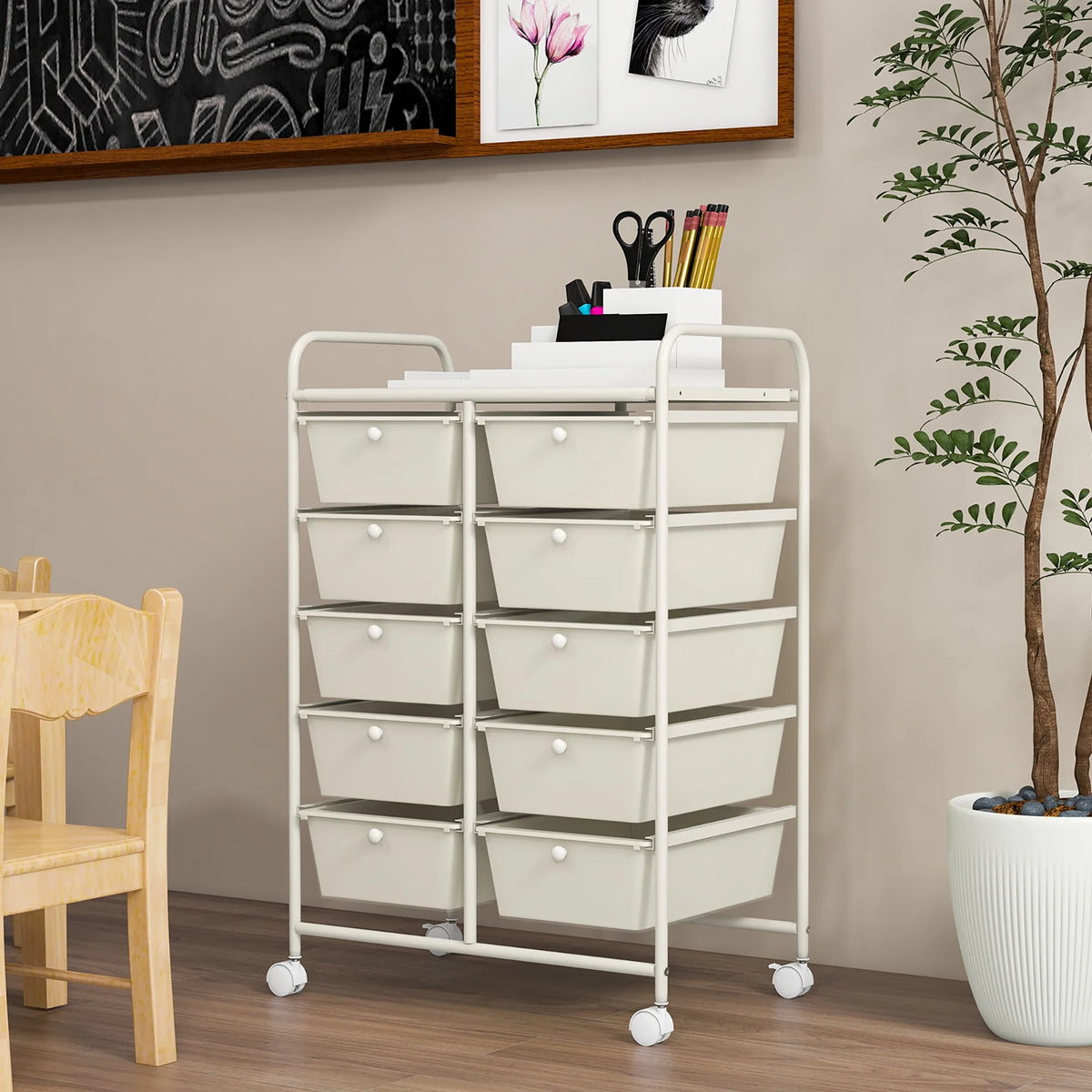 Gymax 10-Drawer Rolling Storage Cart Tools Scrapbook Paper Organizer on Wheels Black Gradient