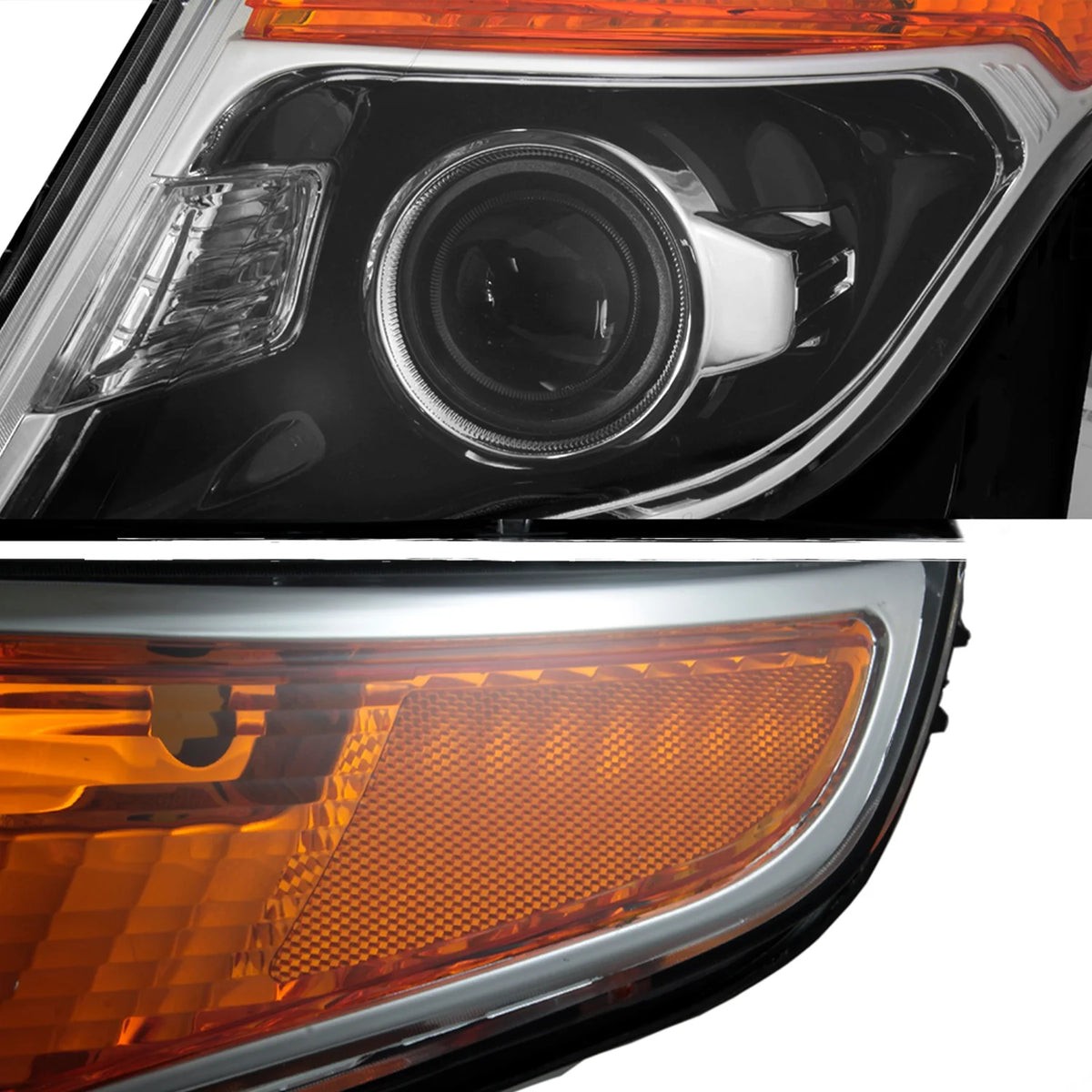AKKON - For 2011-15 Ford Explorer Driver + Passenger Projector Headlight Assembly Chrome Housing Clear Lens Full Set