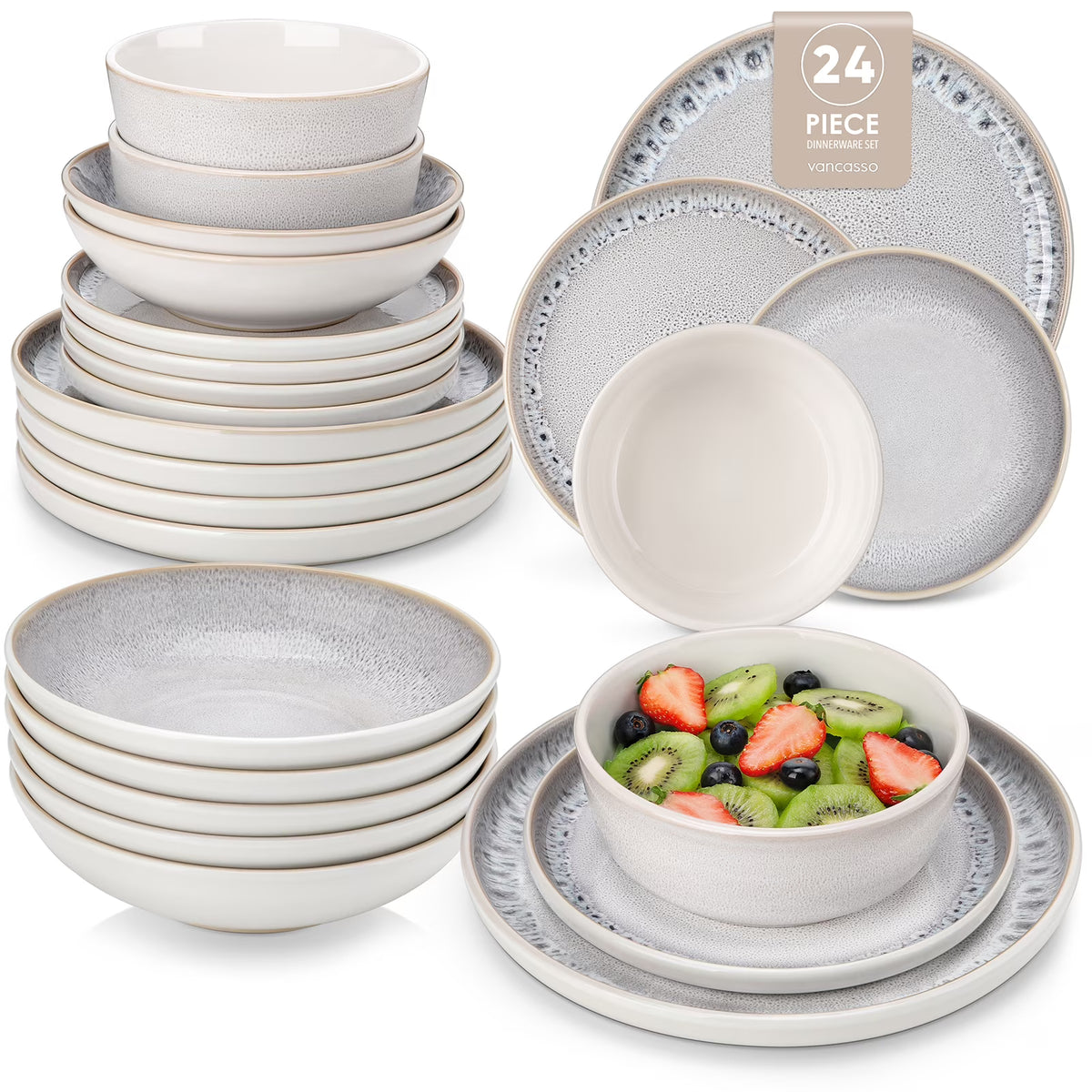 Malacasa 16 Pcs Dinnerware Sets For 4 people, Plates and Bowls Set, Stoneware Tableware Dishwasher Microwave Safe, Beige