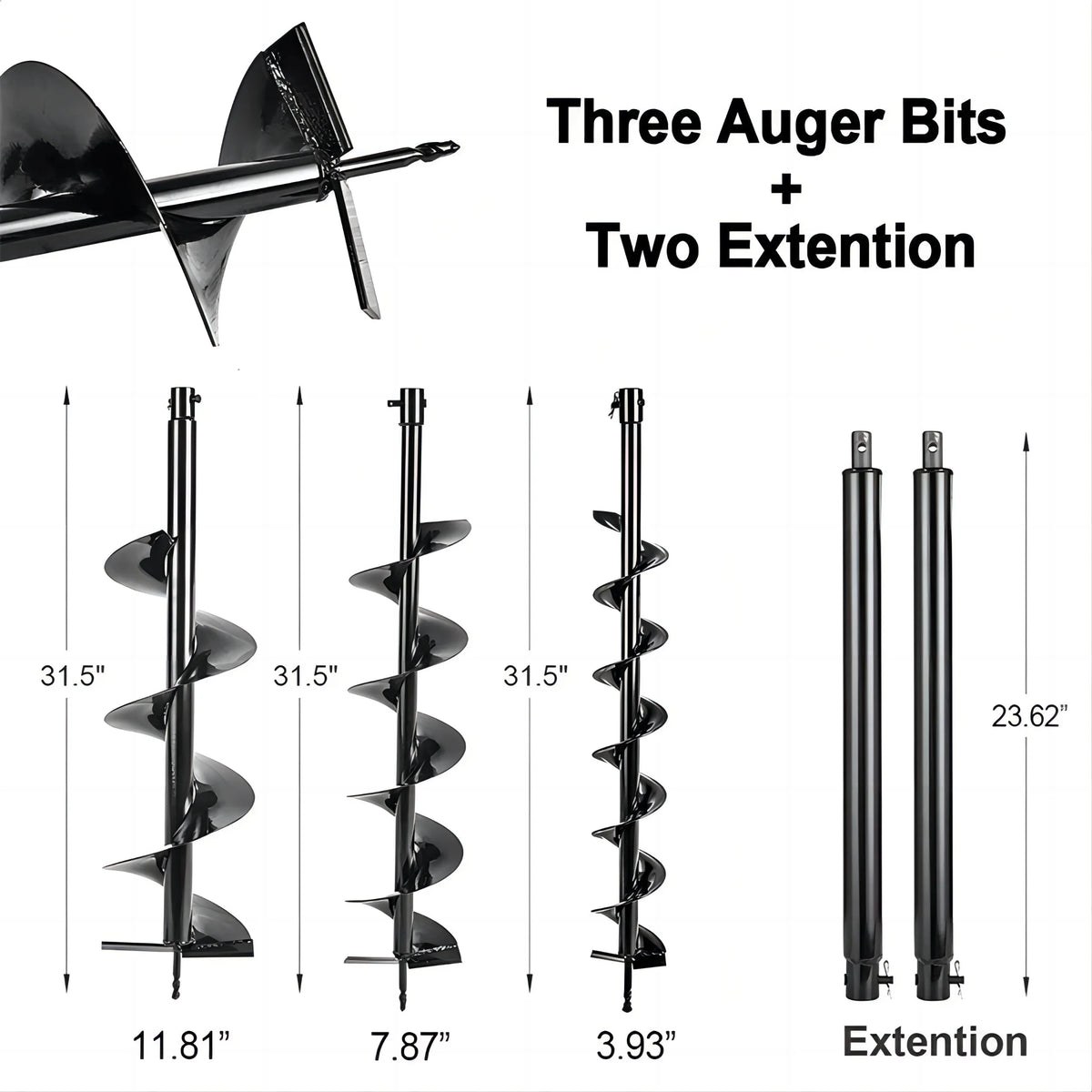PRIJESSE Gas Powered Earth Digger Post Hole Digger with 3 Extension Rods + 3 Auger Drill Bits