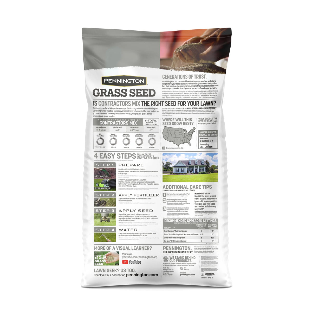 Pennington Southern Contractors Grass Seed Mix, for Sun to Partial Shade, 40 lb. New Bag
