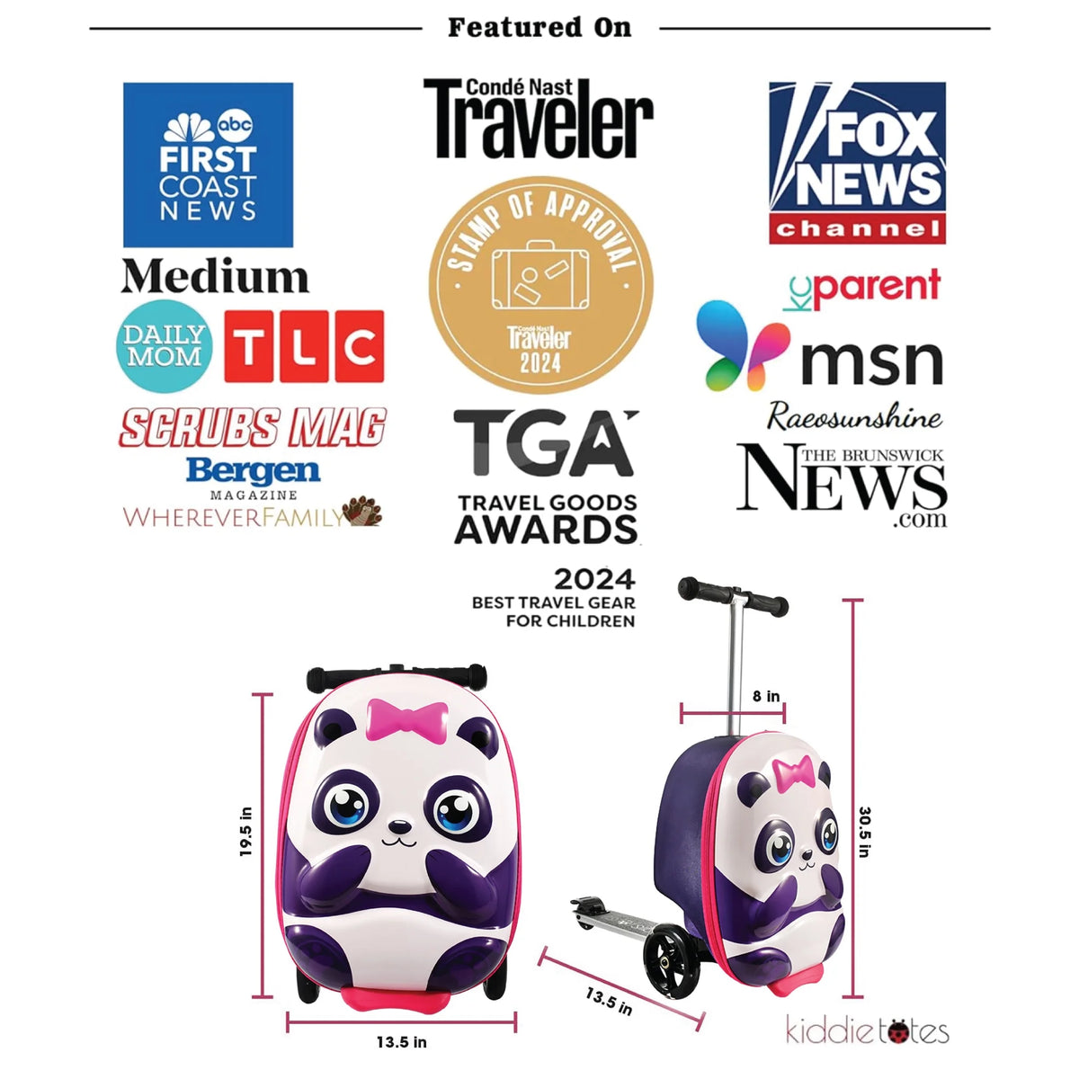 Kiddietotes Kid's Hard Shell Scooter Ride On Suitcase, Pink