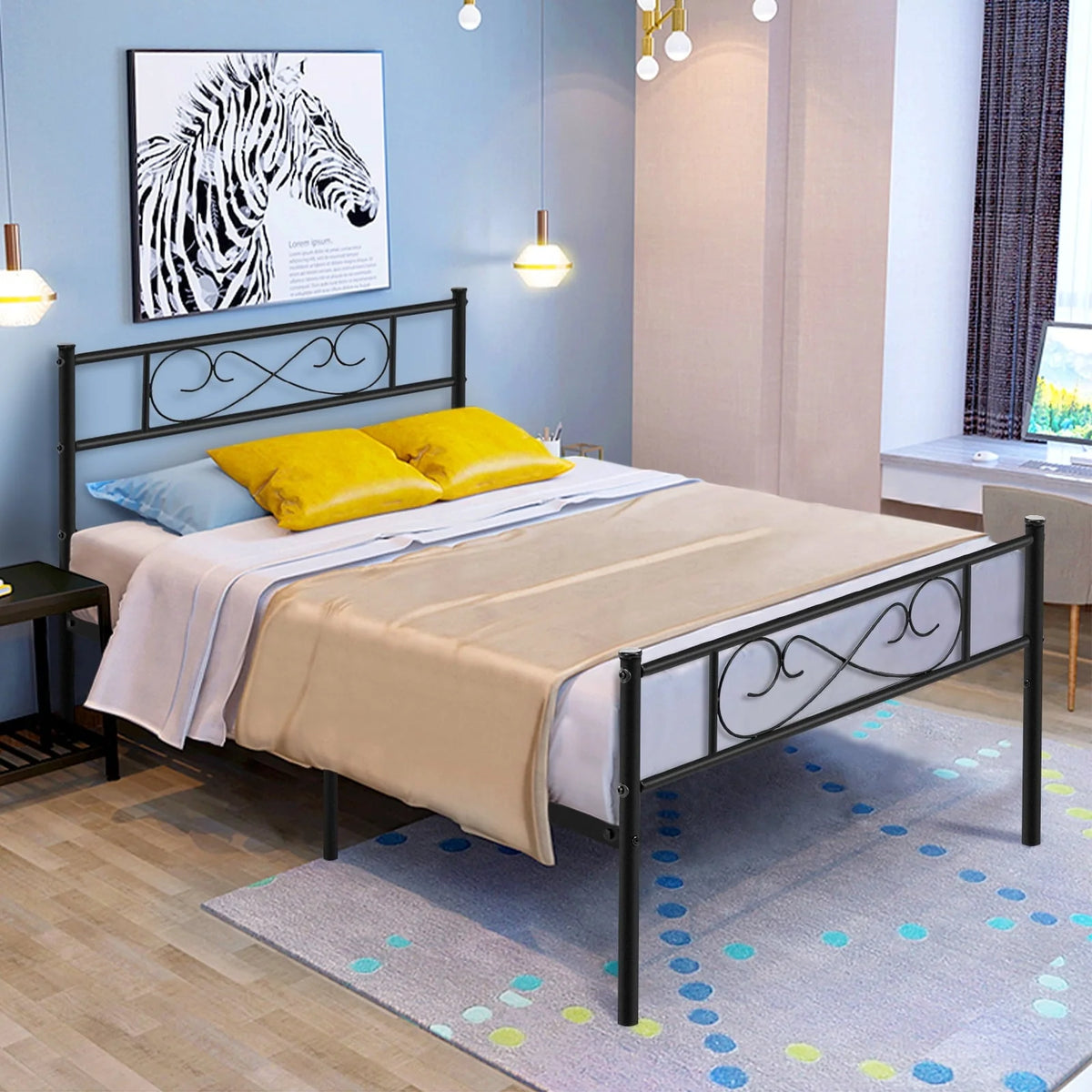 Lusimo Twin Bed Frame with Headboard Black 12 inch Metal Platform Bed Frame No Box Spring Needed Twin Size Easy Assembly