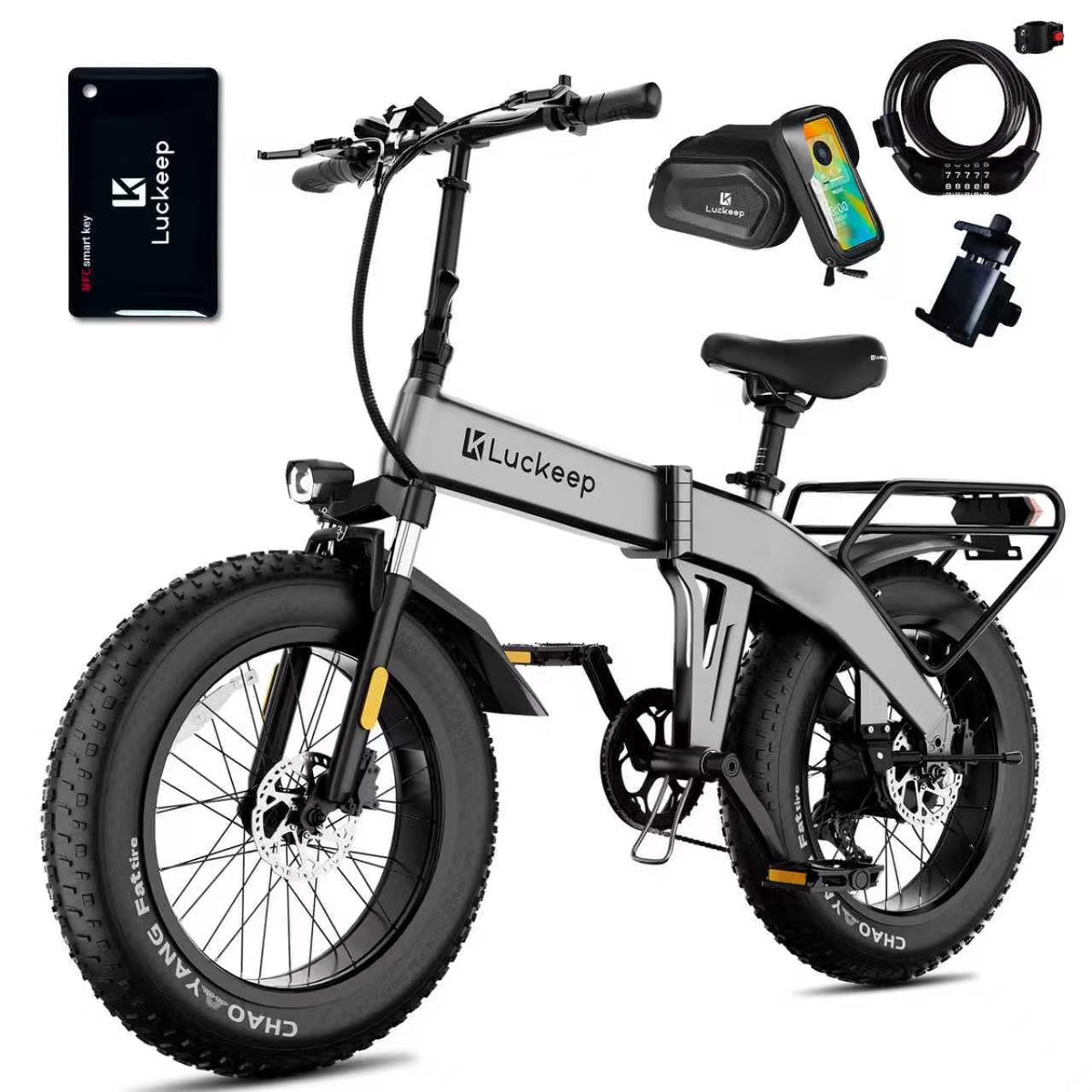 Luckeep X1 Lite Foldable Electric Bike for Adults 1500W Peak Motor,720WH Removable Battery,28MPH 60 Miles Long Range,20"*4" Fat Tire All-Terrain E-bike with Front Suspension,Mountain Electric Bicycle