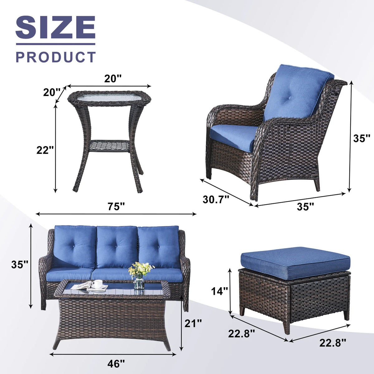 POCASSY 7 Piece Rattan Sofa Seating Group with Cushions