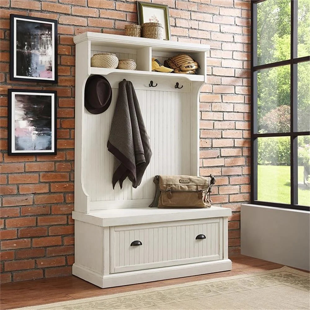 Bowery Hill 4-Hook Coastal Wood Hall Tree in Distressed Navy