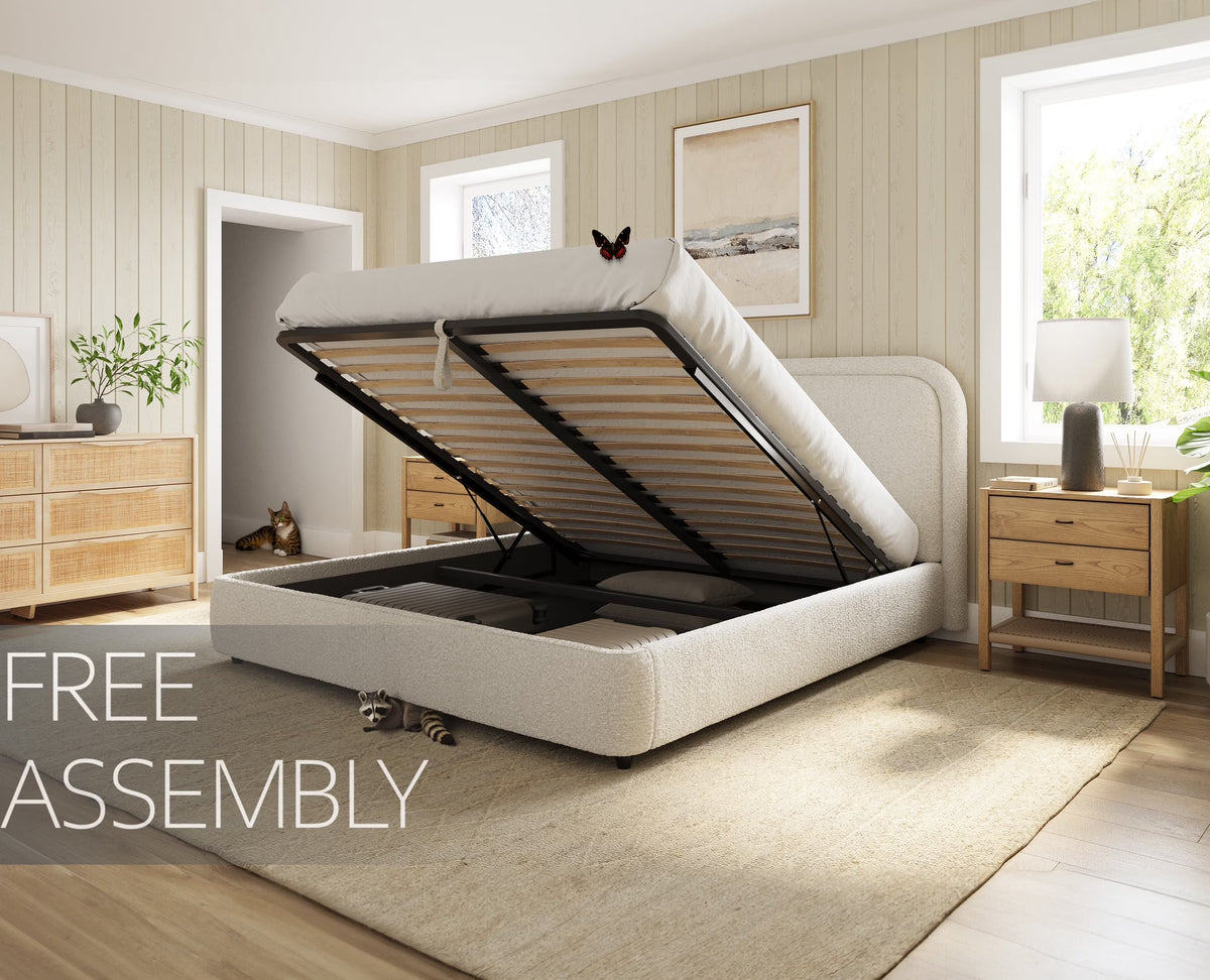 Modern Upholstered Platform Bed with Lift-Up Storage, Headboard, Wood Slats, Noise-Free
