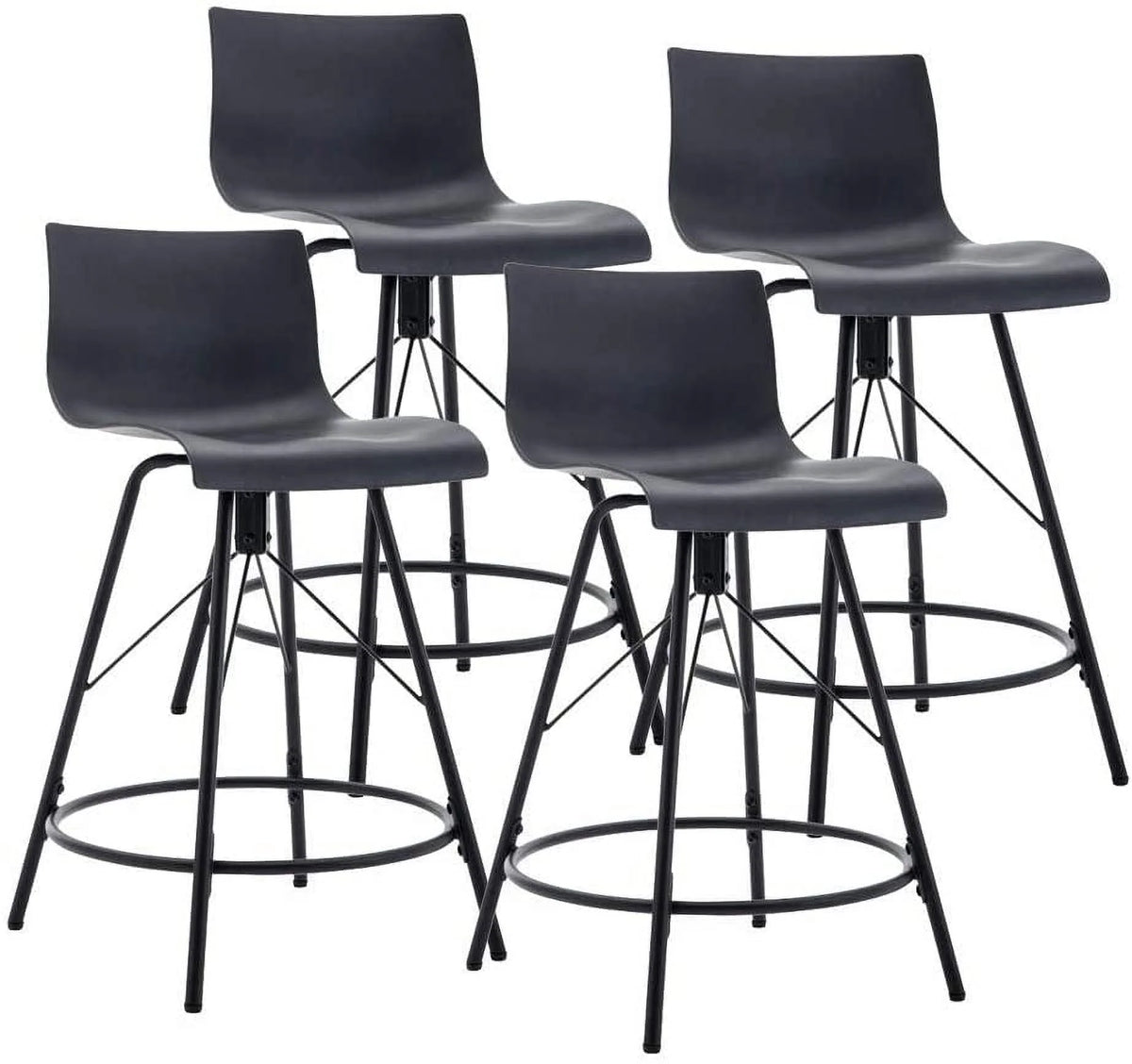 Andeworld 24" Swivel Bar Stools with Backs Plastic Counter Height Stools Set of 4 Metal Legs Black