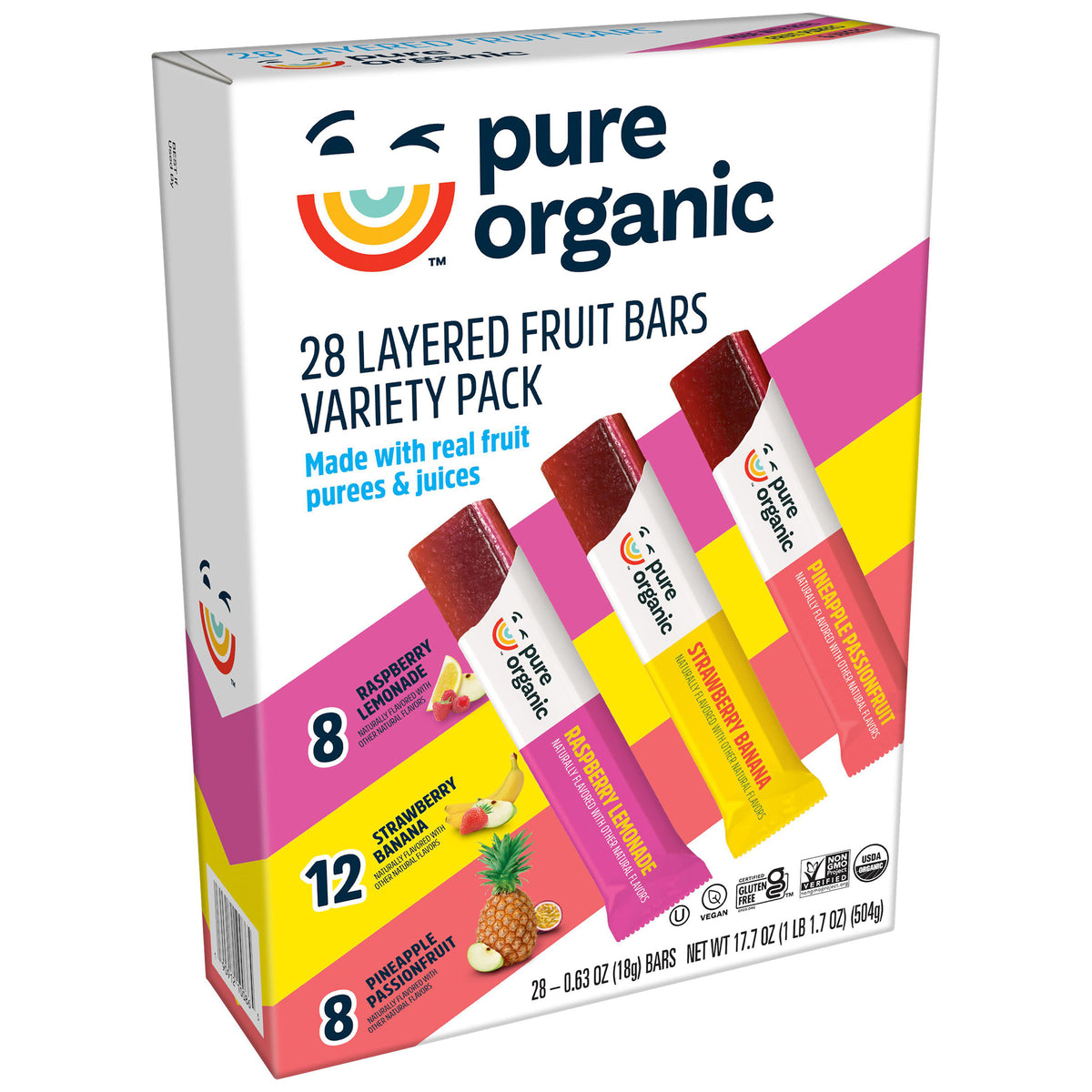 Pure Organic Layered Fruit Bars, Variety Pack,  0.63 oz, 28-count