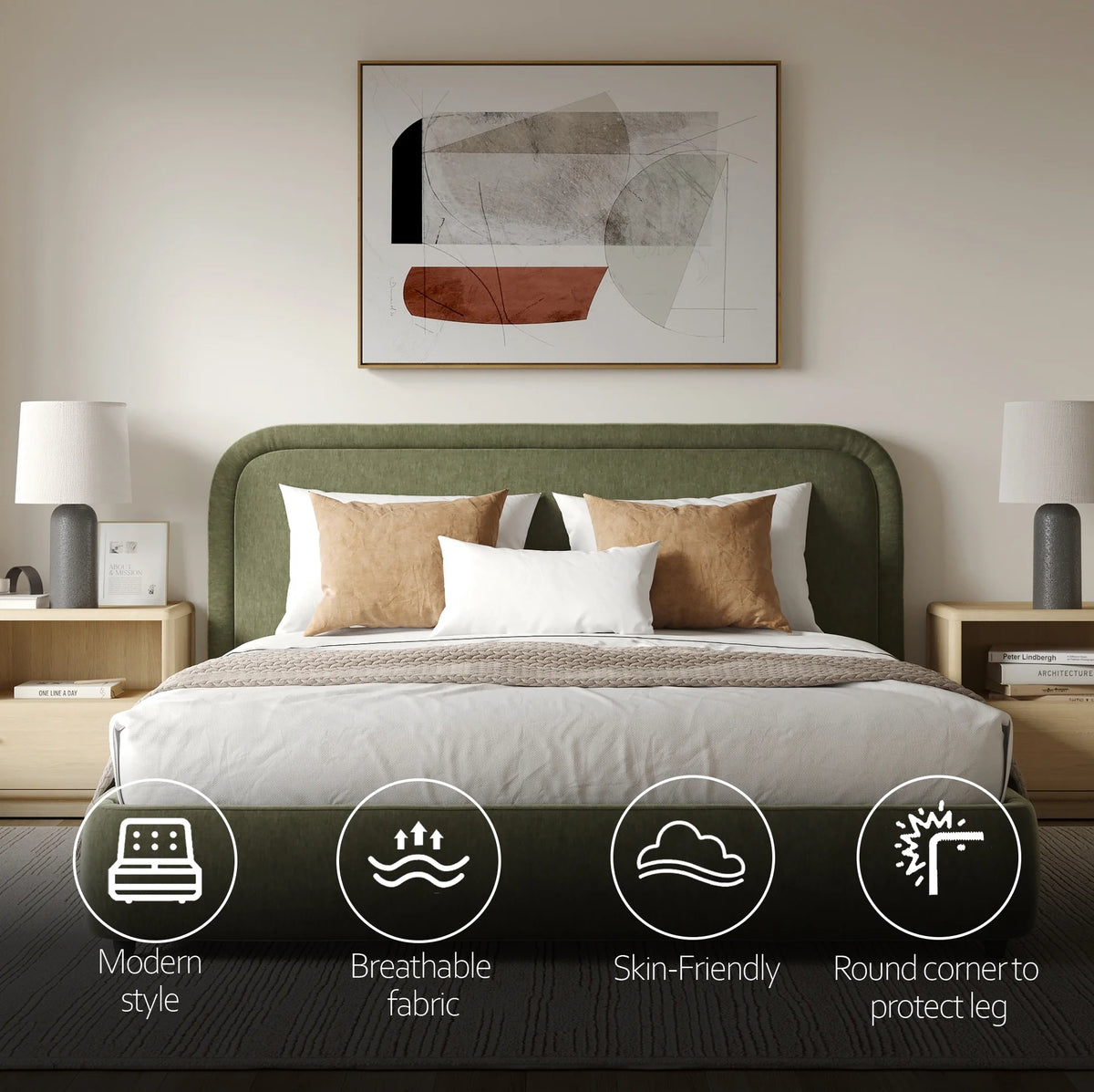 Modern Upholstered Platform Bed with Lift-Up Storage, Headboard, Wood Slats, Noise-Free