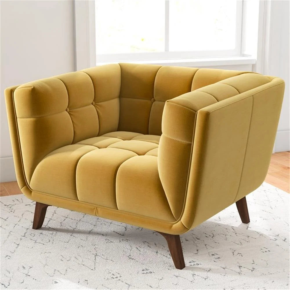 Allen Mid-Century Modern Velvet Upholstered Armchair in Blue