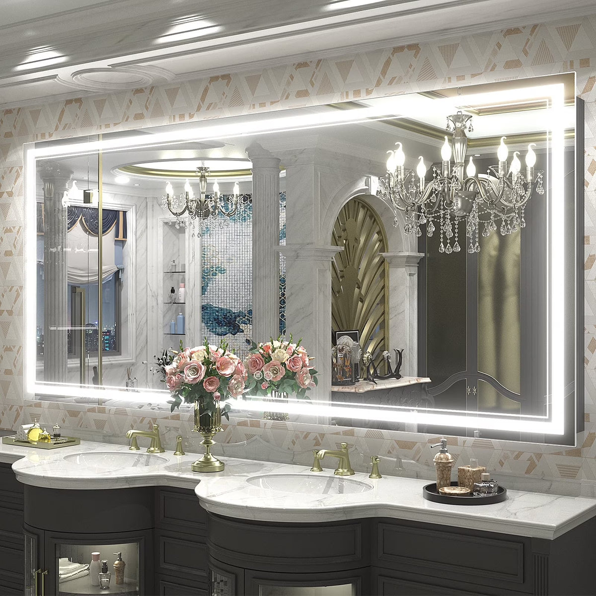 Frameless Frontlit LED Anti-fog Bathroom Vanity Mirror 96x36 inch