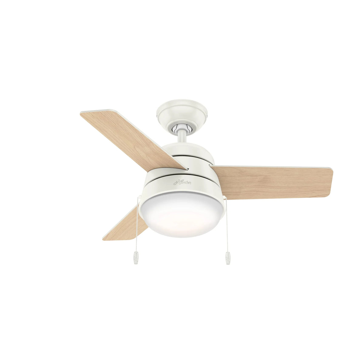 Hunter - Aker Indoor Ceiling Fan With Light, 36-inch, Fresh White, Modern-style, 3-speed WhisperWind Motor, 59301, for Living Rooms, Bedrooms