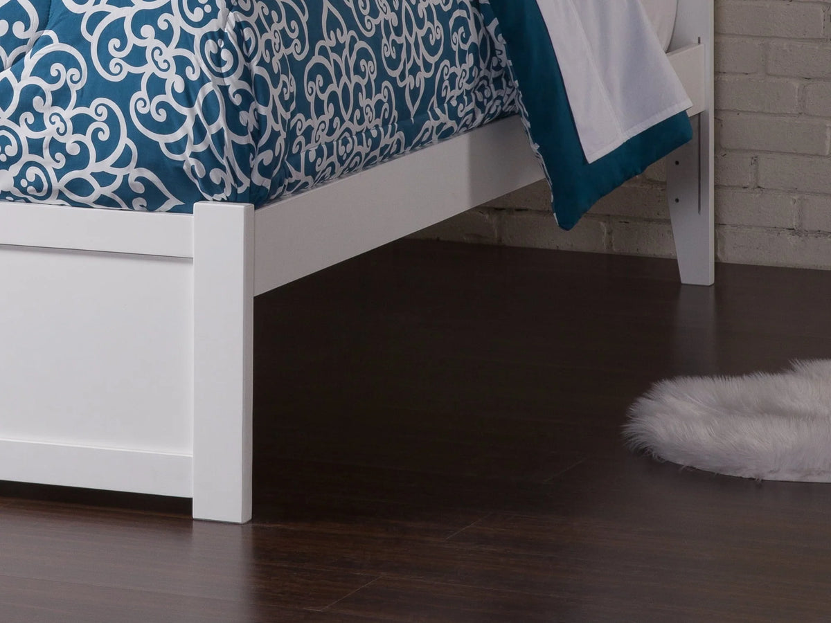 AFI Newport Full Solid Wood Platform Bed with Footboard & 2 Storage Drawers in White