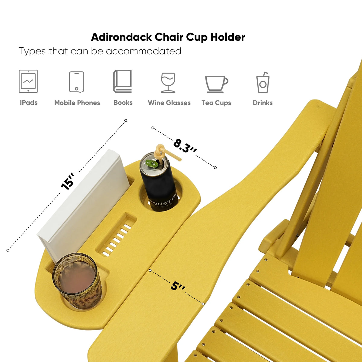 FOOWIN HDPE Plastic Adirondack Chairs Set of 4, Black
