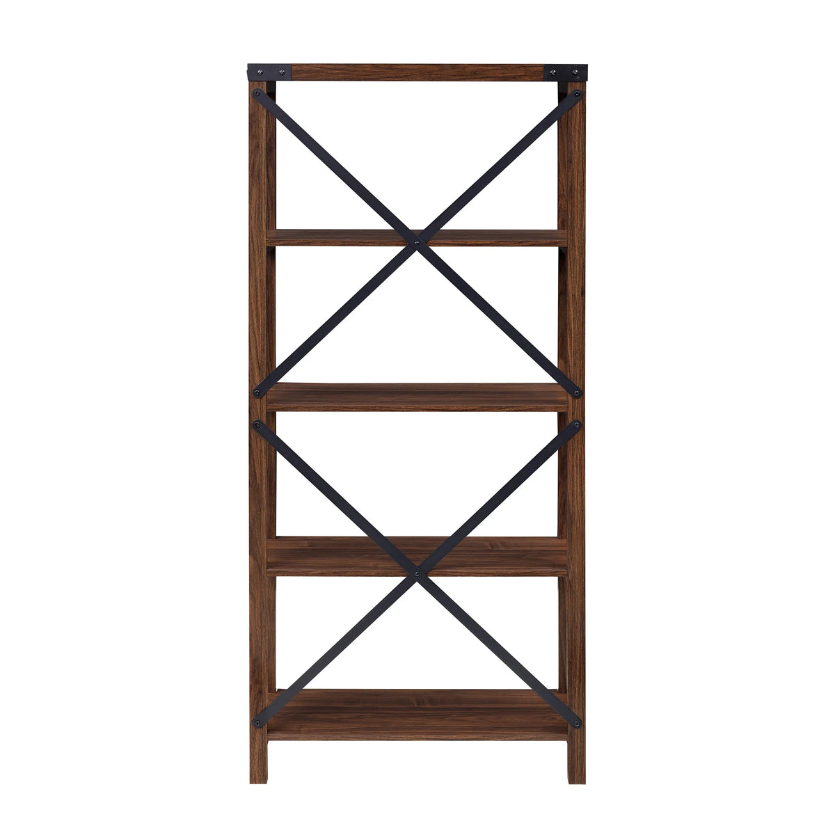 Walker Edison Rustic Industrial 4-Shelf Bookcase, Dark Walnut