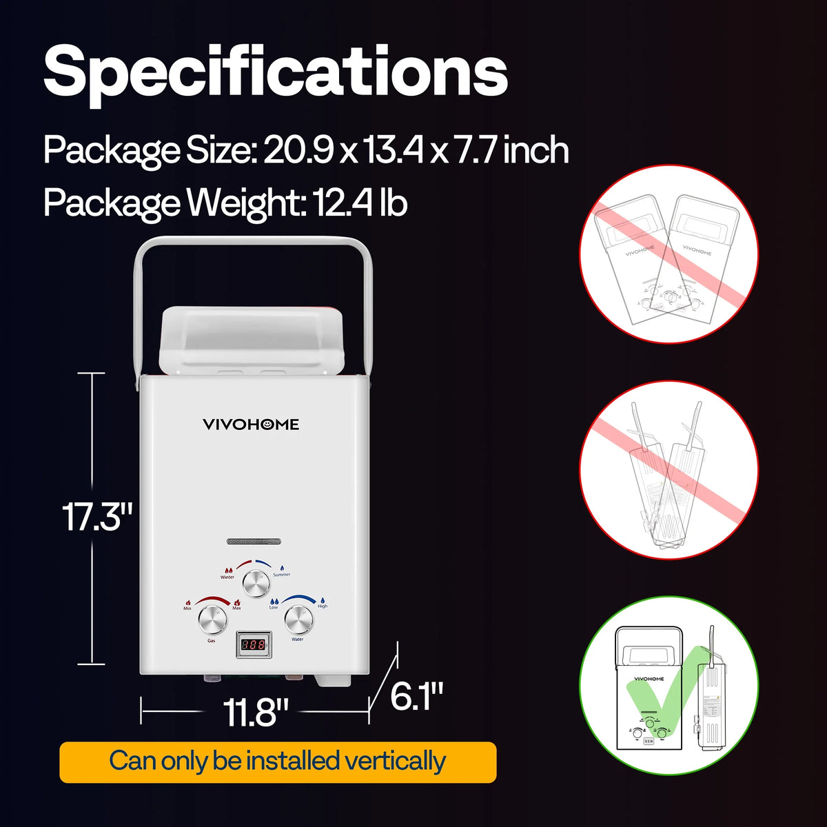VIVOHOME RV Portable Propane Tankless Water Heater, 1.6GPM 6L RV Tankless Automotive Water Heater with Digital Display for RV Use, Blue