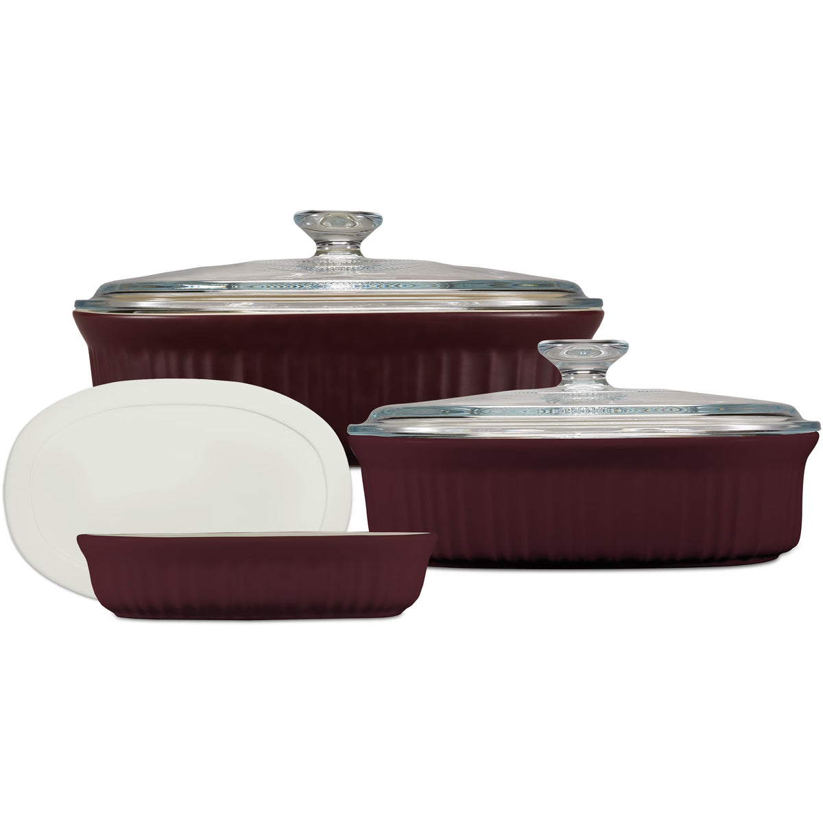 CorningWare French Colors 6-Piece Oval Baking Set with Lids, Cabernet