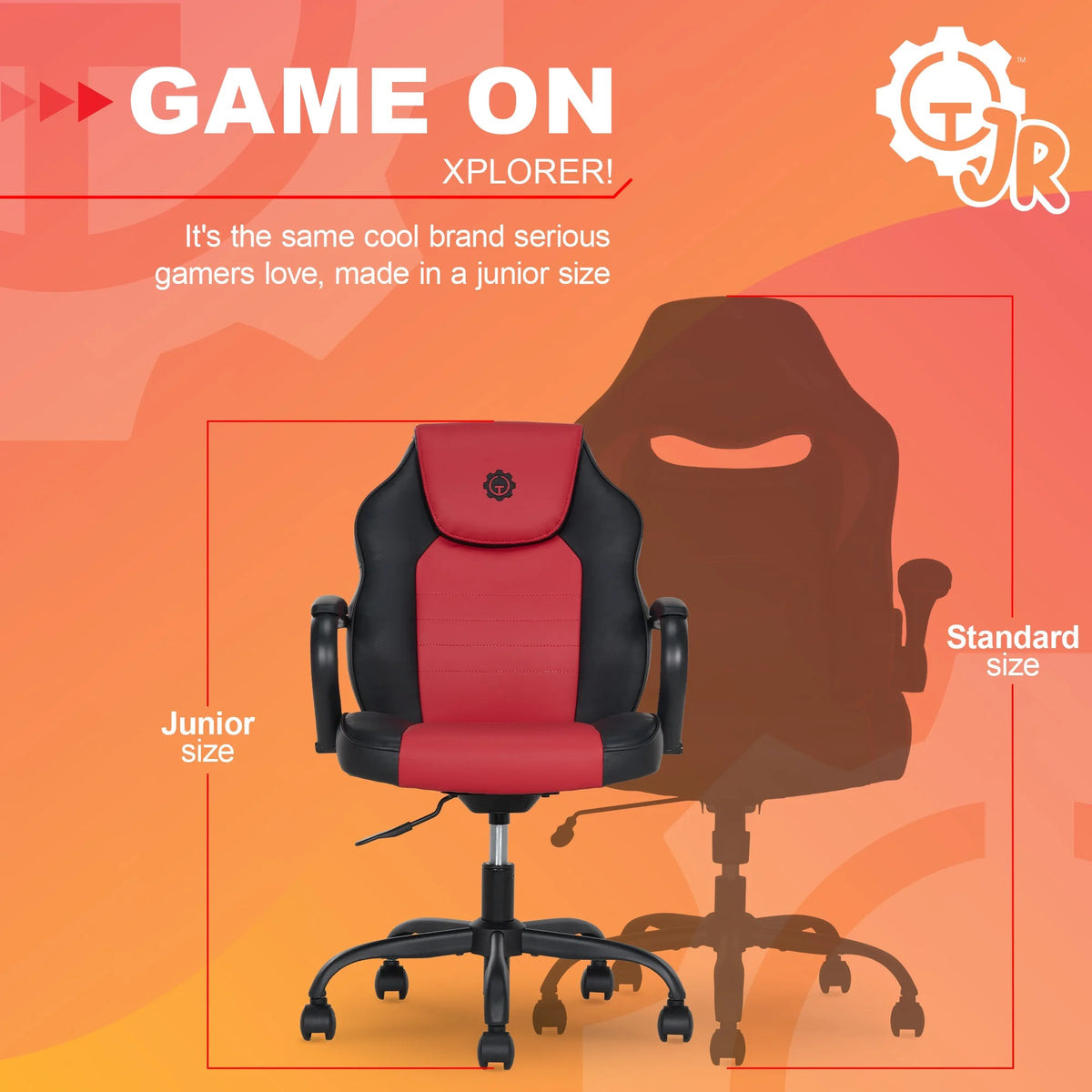Gamer Gear Jr. Xplorer Gaming and Computer Chair, Kids and Teens Gaming Chair with Padded Arms, Adjustable Height, White and Black
