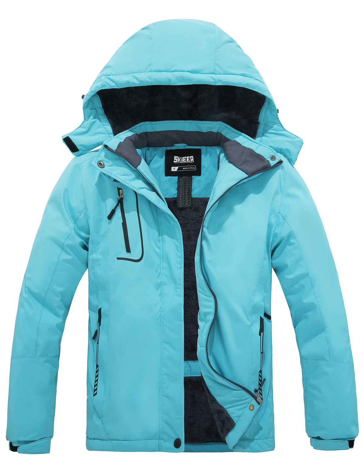 Skieer Women's Waterproof Ski Jacket Windproof Rain Jacket Winter Warm Hooded Coat Light Blue Small