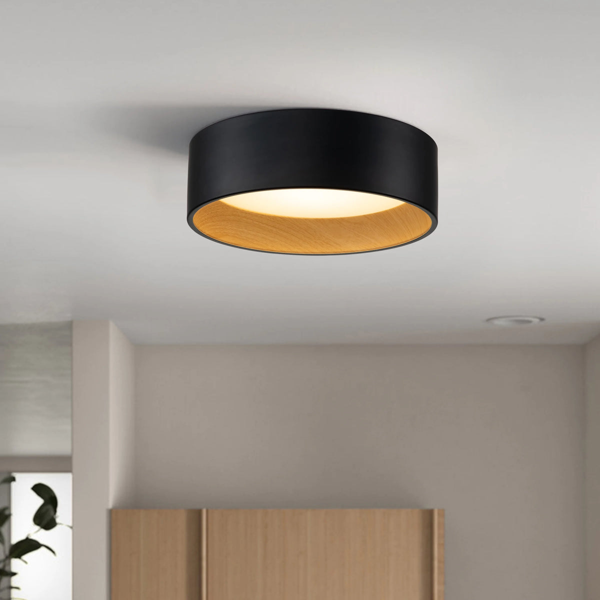 C Cattleya Black and Woodgrain Finish Integrated LED 3000K/4000K/5000K Flush Mount LED Ceiling Light