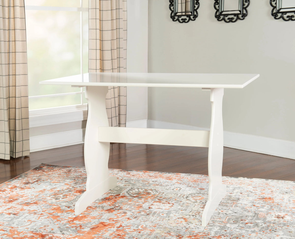Linon Weston Corner Dining Breakfast Nook with Table and Bench, Seats 5-6, White Finish with Charcoal Fabric