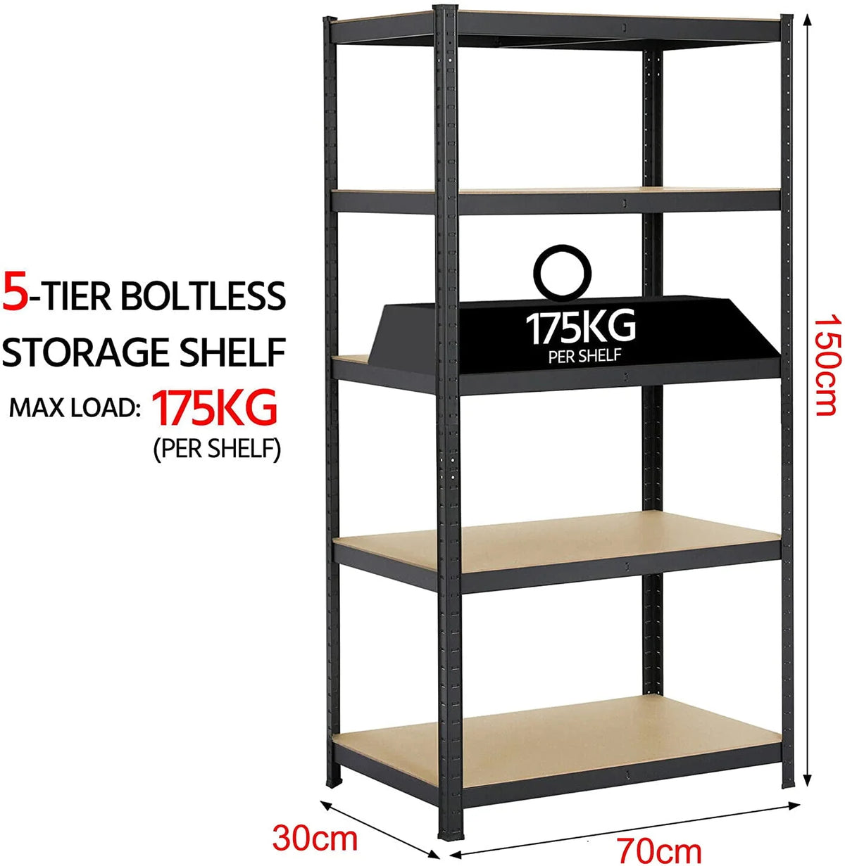 Bowoshen 5-Tier Heavy Duty Metal Shelving, 59" x 28" x 12" Racking Storage Unit, Black (386LB Capacity per Shelf), 1929LB Total Capacity Garage Shed Storage Shelves Units