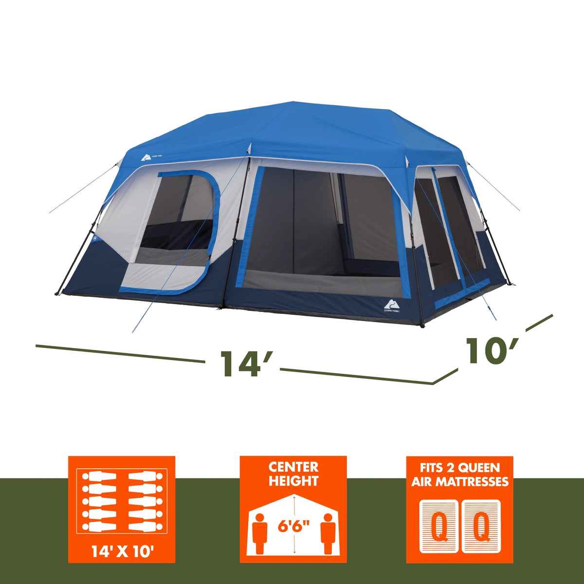 Ozark Trail 8' x 7' 4-Person Instant Cabin Tent with LED Lighted Hub, 19 lbs