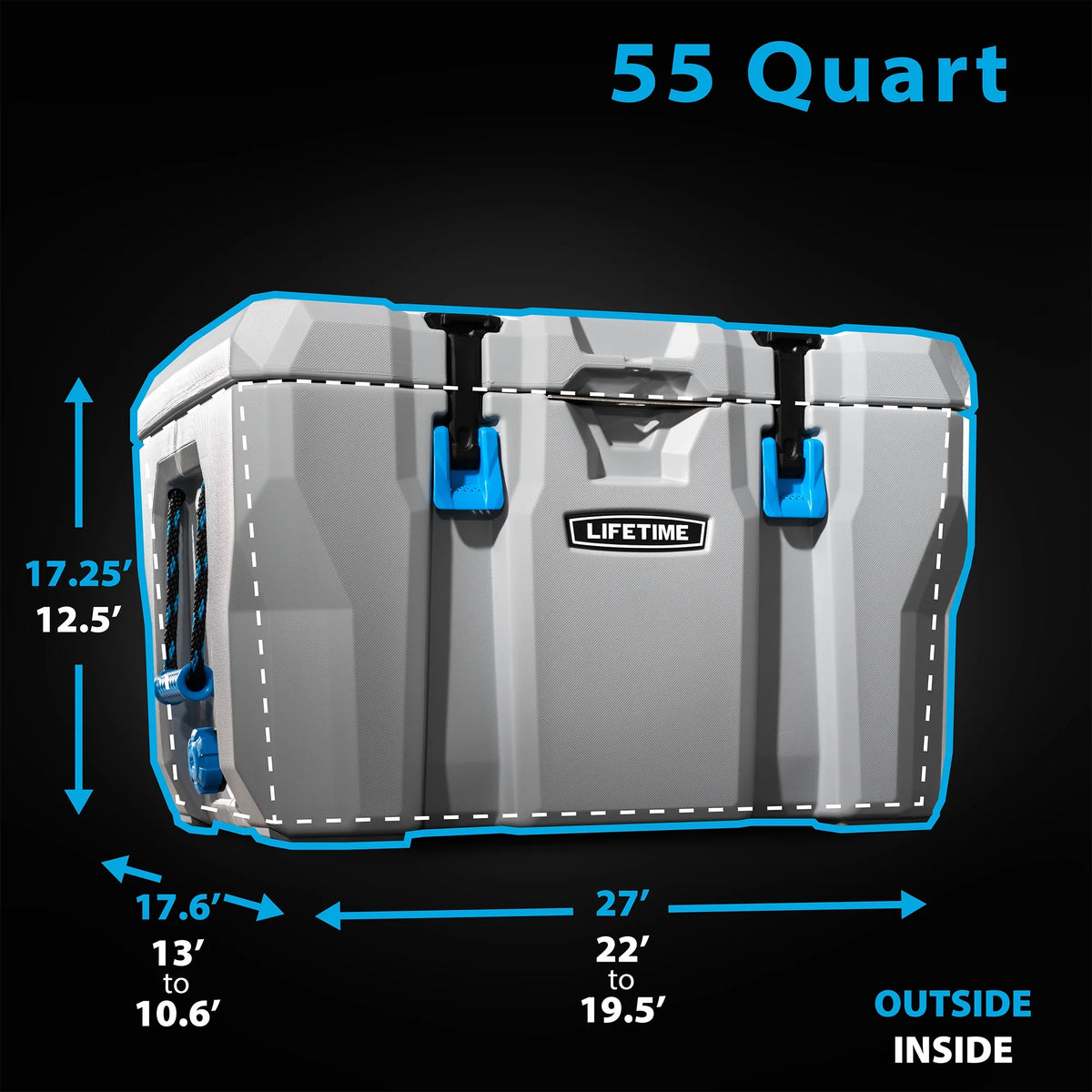 Lifetime 55 qt Bear-Resistant Camping Cooler, Premium High Performance, Ice Retention, Hard Cooler, 60 Can Capacity, Light Gray (90949)