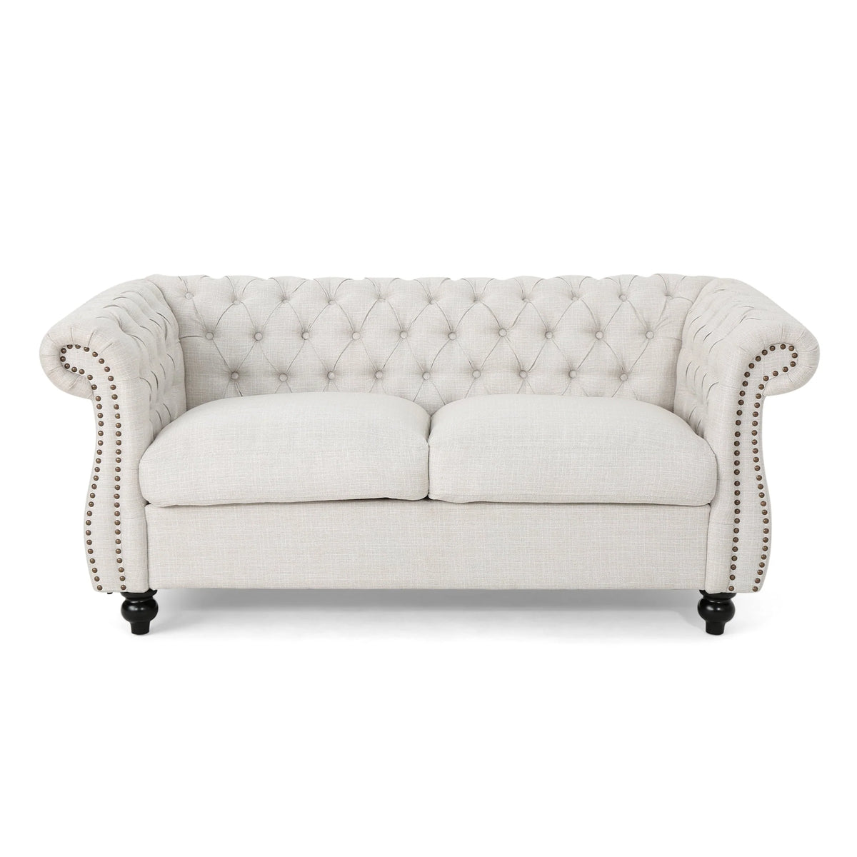 Noble House Ember Interiors Aaniya Fabric Chesterfield Loveseat Sofa, Beige